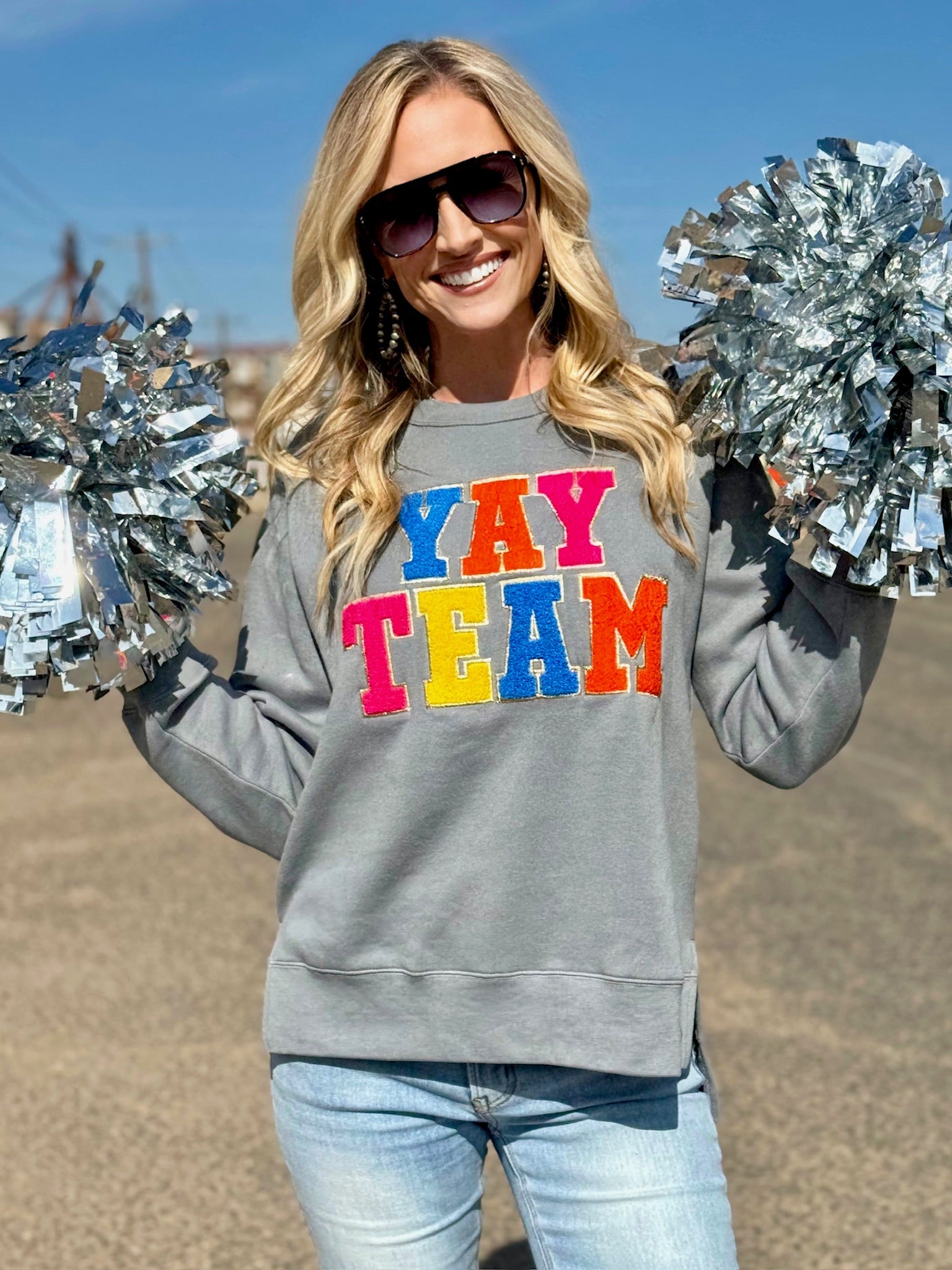 Sweaters Yay Team Chenille Applique Sweatshirt