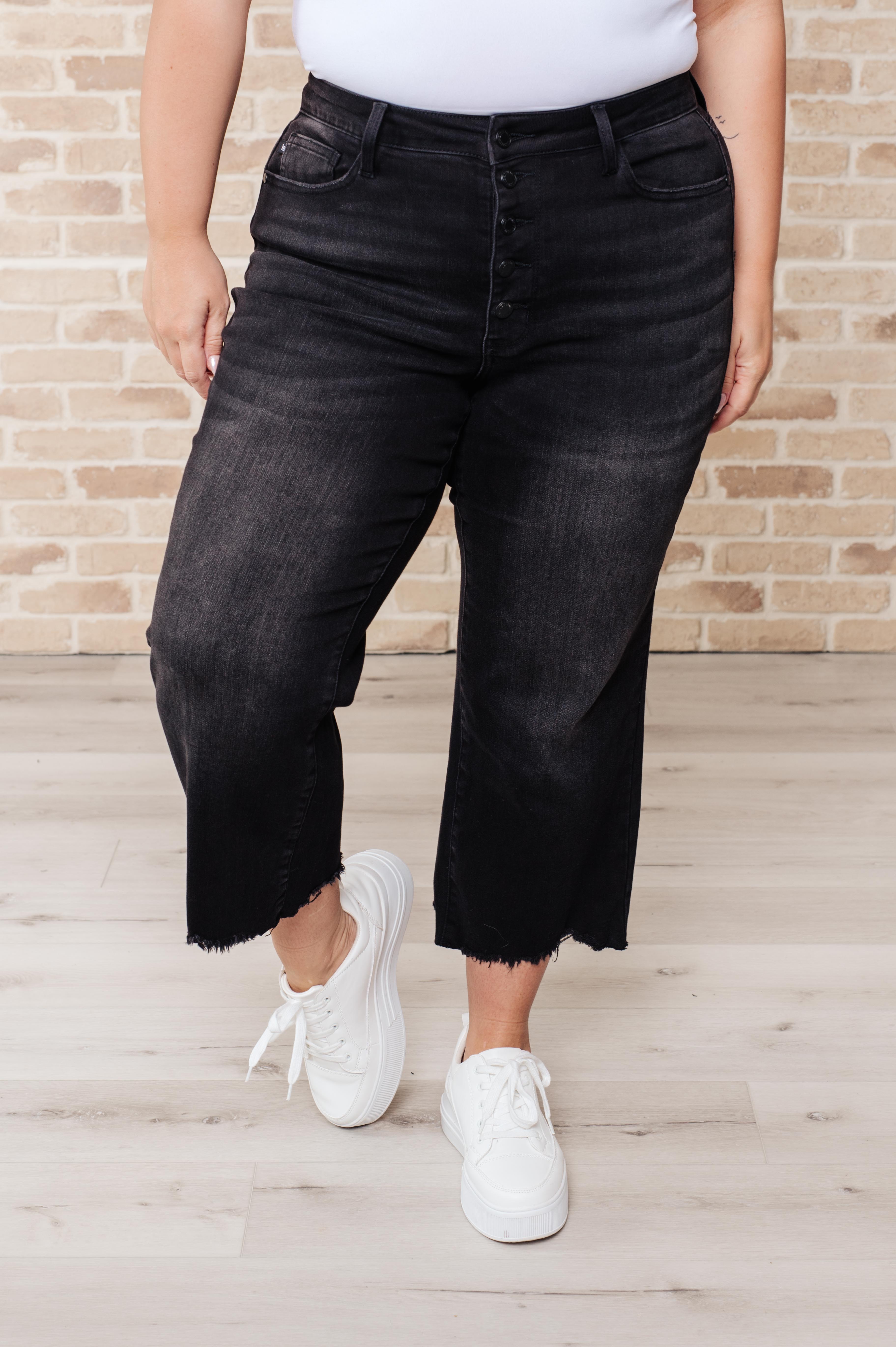 Denim Ryan High Rise Button Fly Wide Leg Crop Jeans