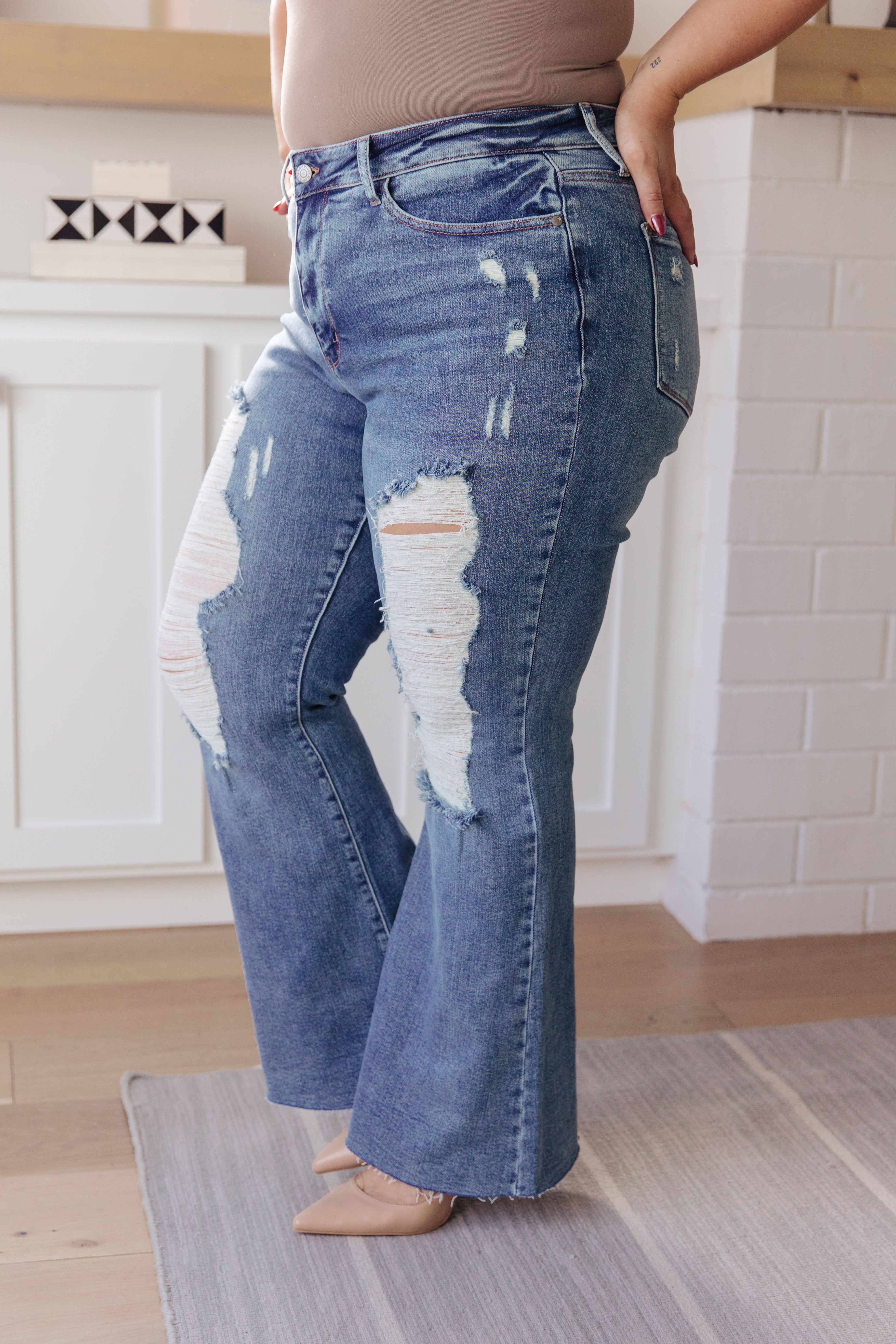 Denim Kiana High Rise Heavy Destroy Flare