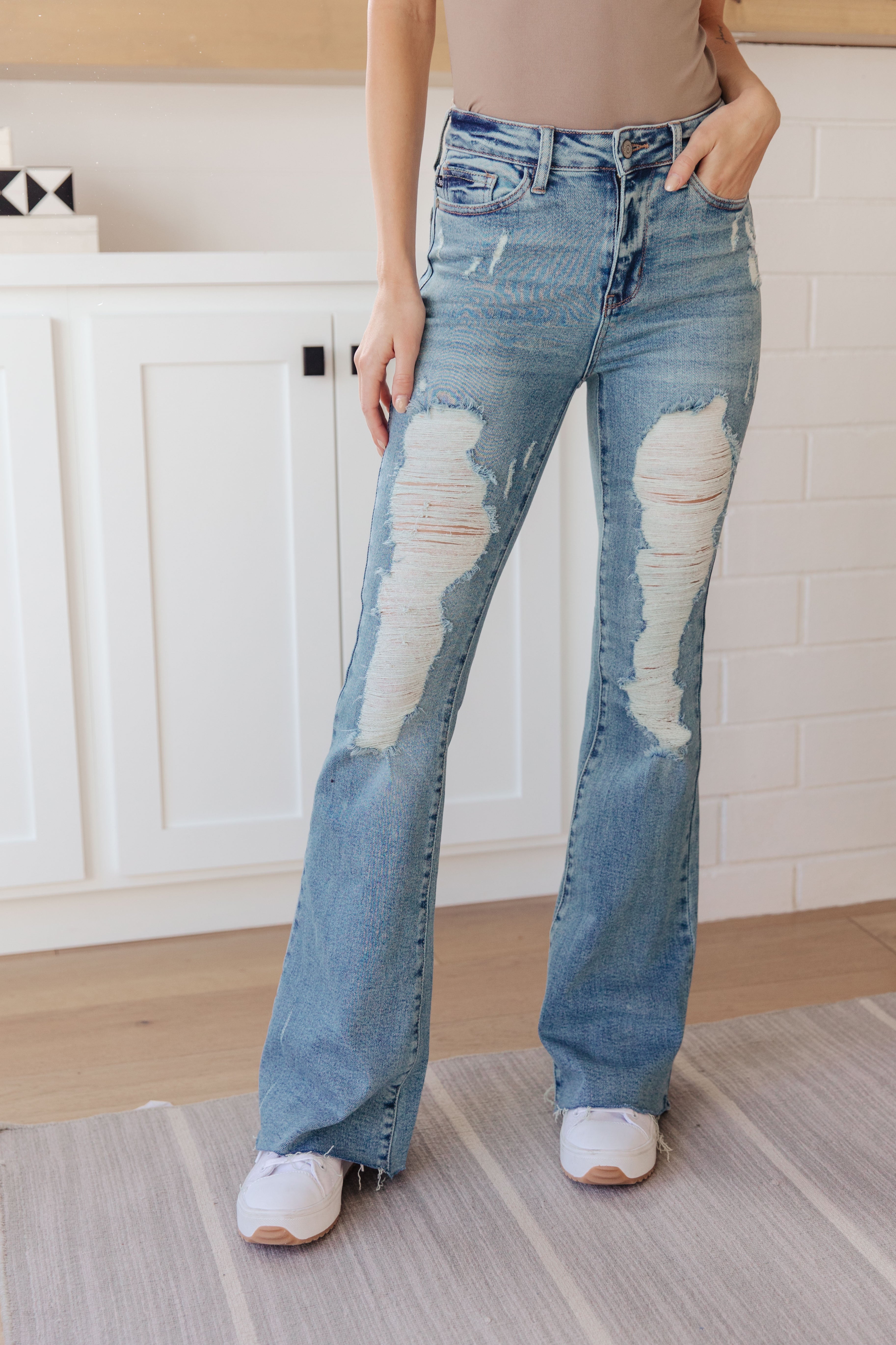 Denim Kiana High Rise Heavy Destroy Flare