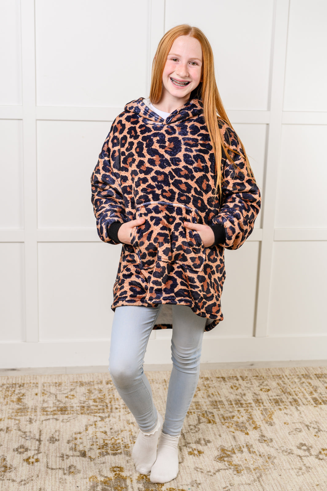 Layers Kids Oversized Hoodie Blanket in Leopard