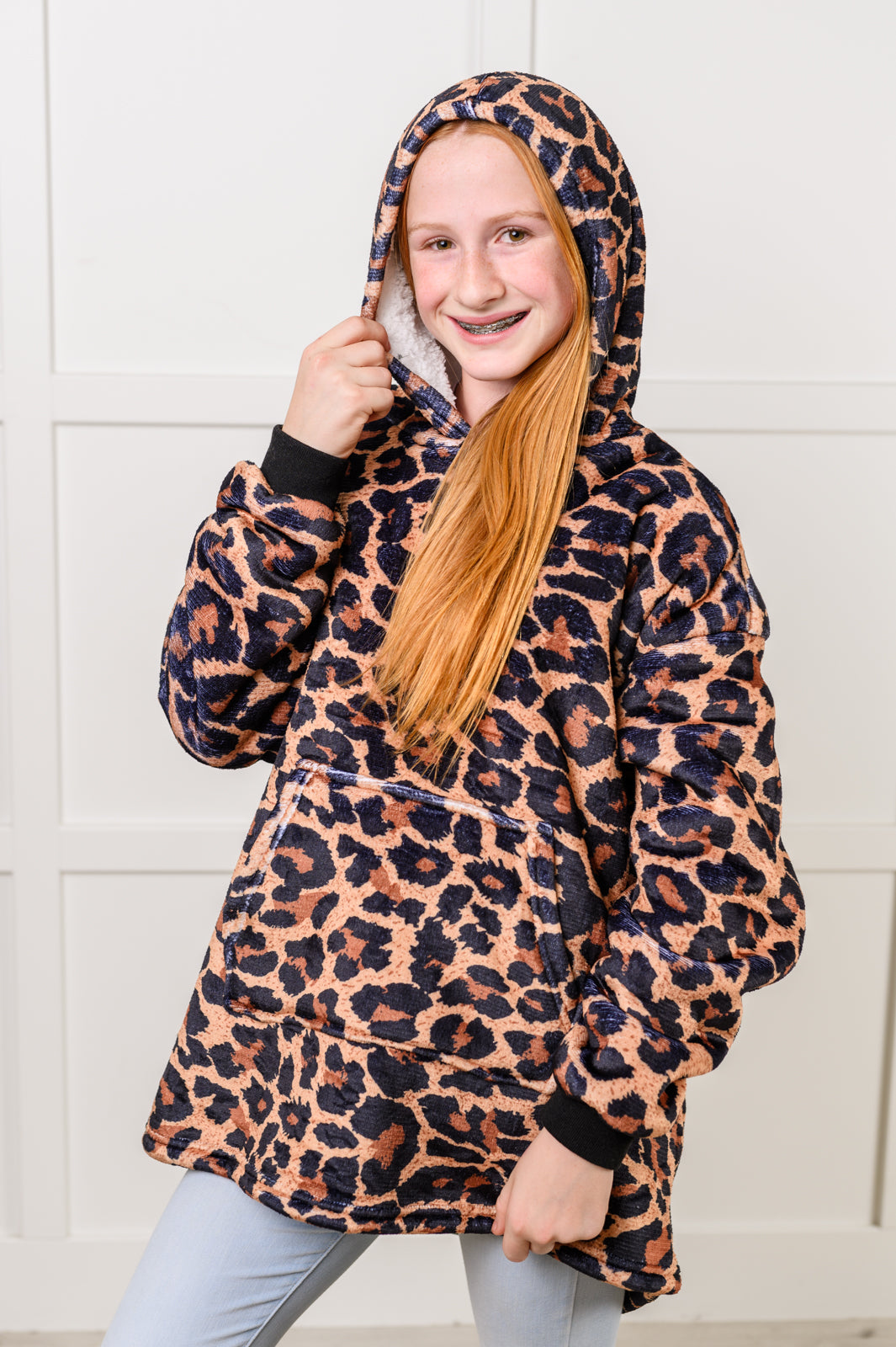 Layers Kids Oversized Hoodie Blanket in Leopard