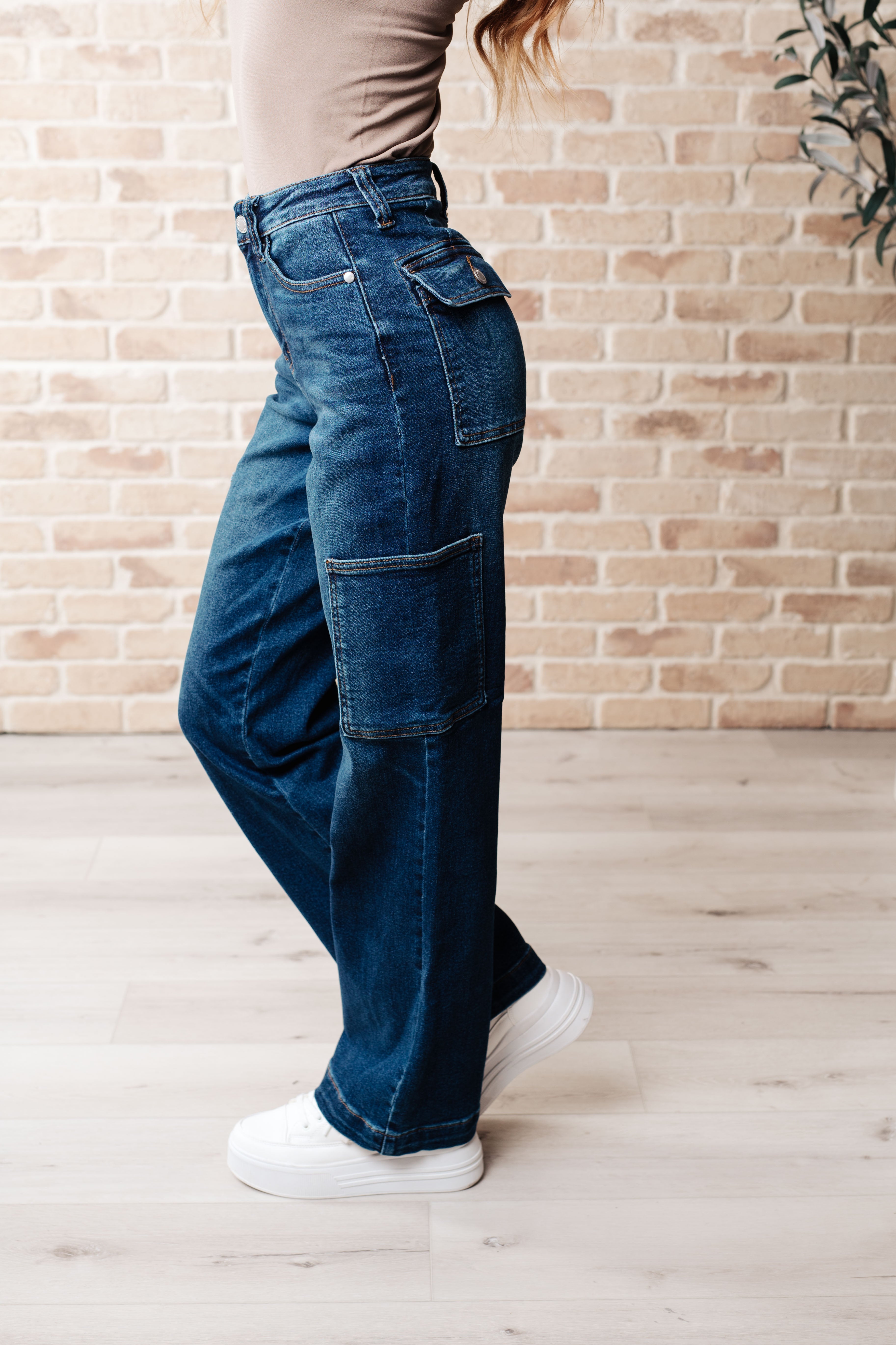 Denim Leila High Rise Cargo Straight Jeans