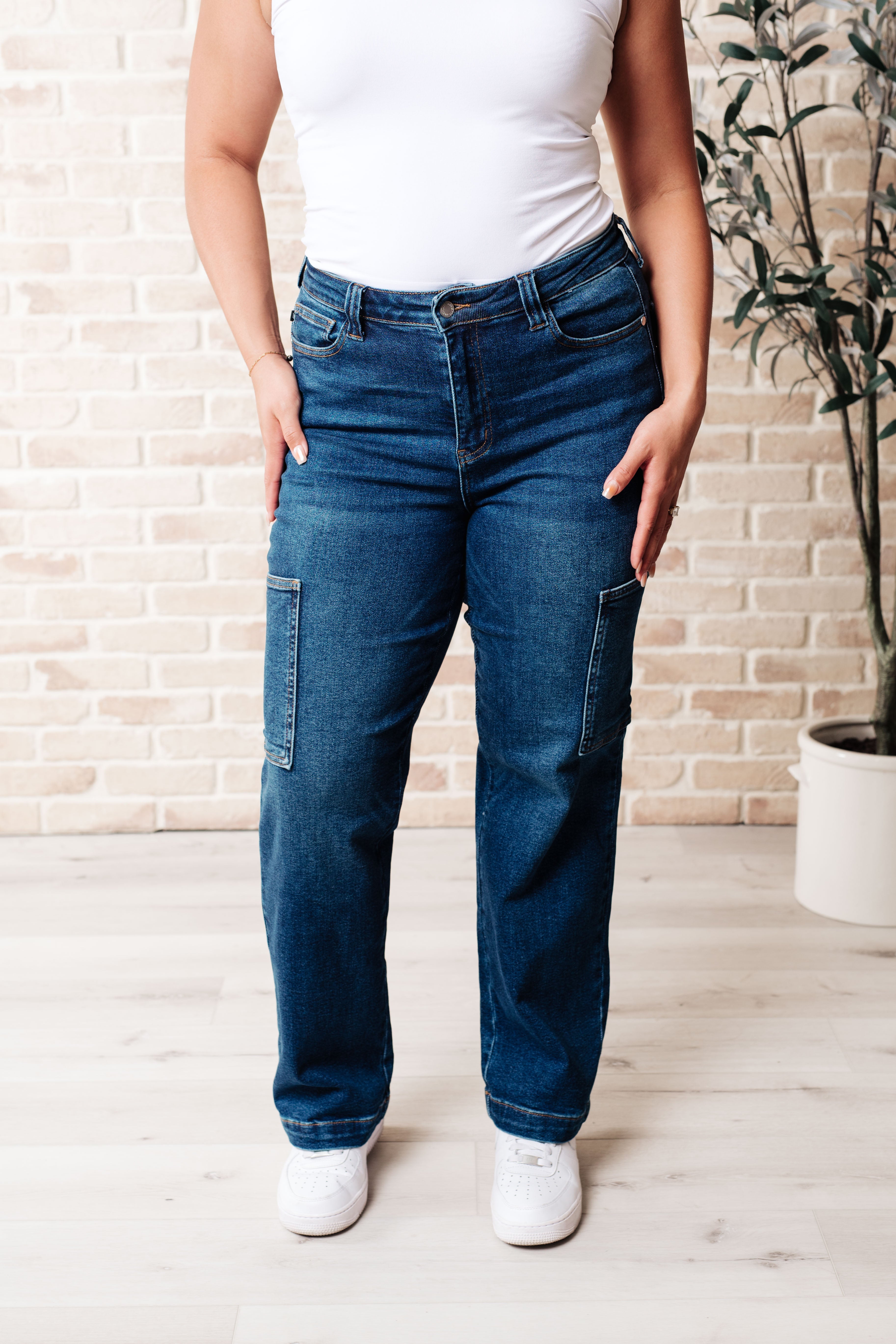Denim Leila High Rise Cargo Straight Jeans
