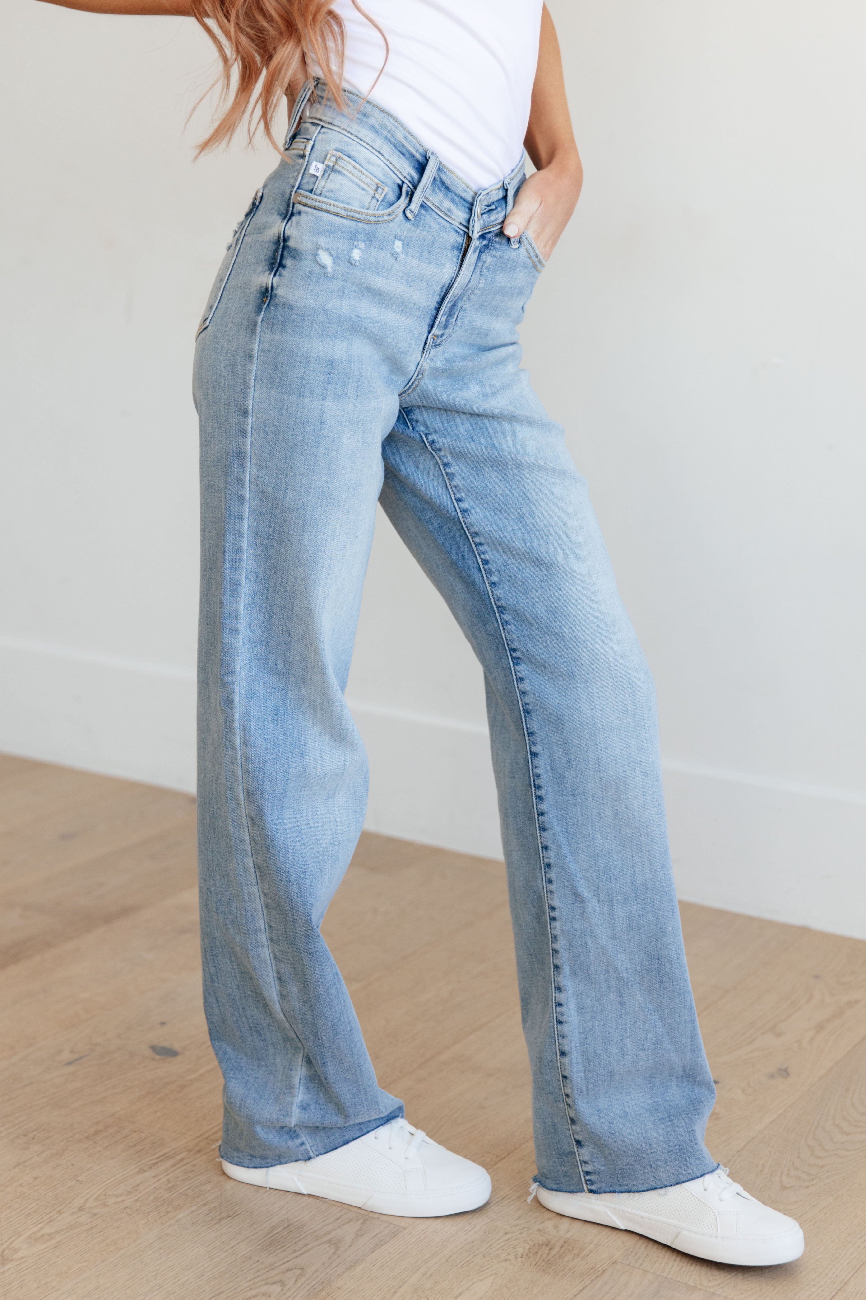 Denim Mildred High Rise V Front Waistband Straight Jeans
