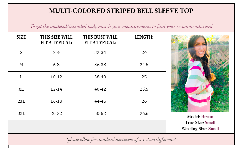 Mimi Multi - Color Striped Bell Sleeve Top - Girl Code Couture
