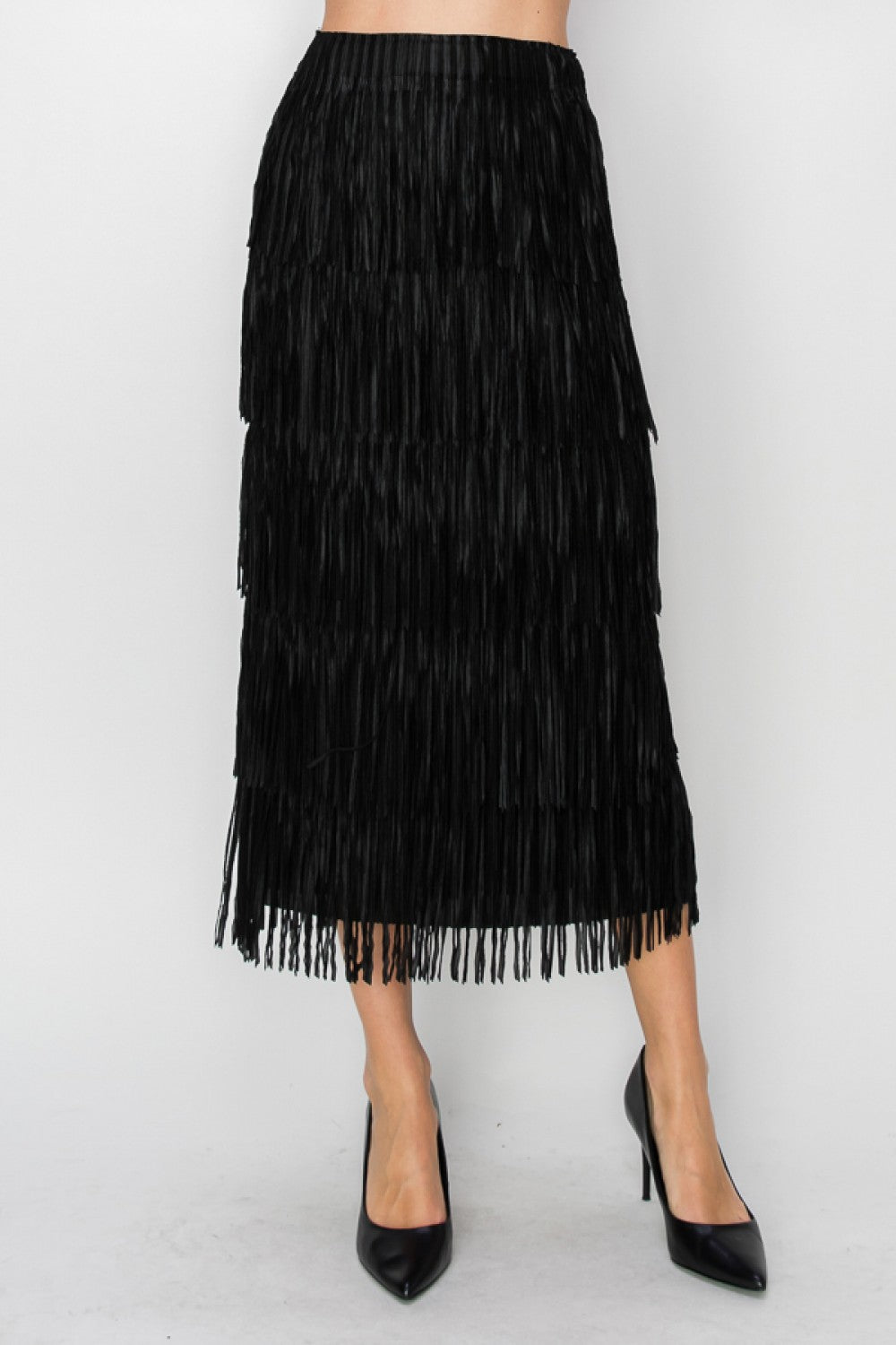Long Fringe Skirt - Black