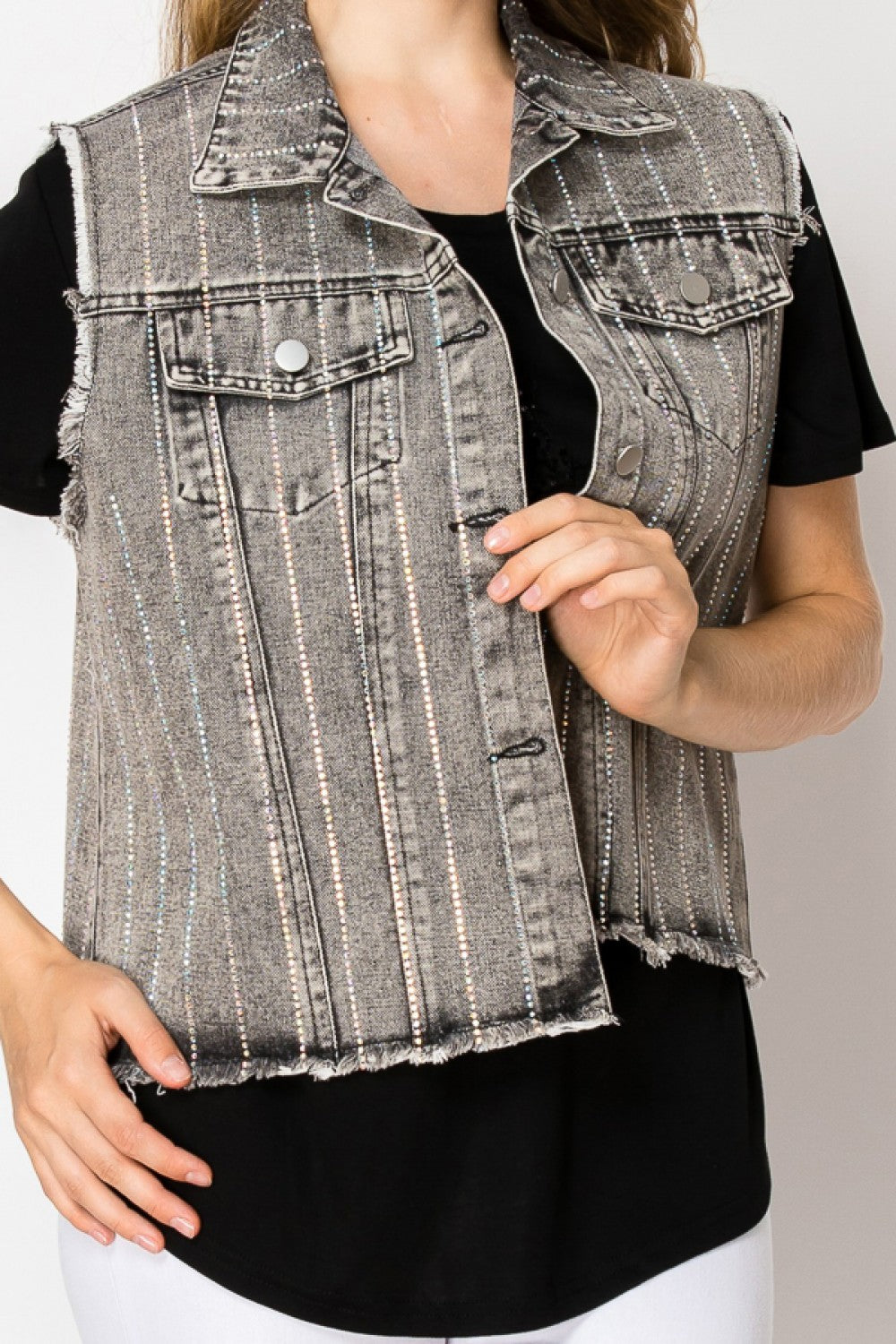 Sequin Denim Vest