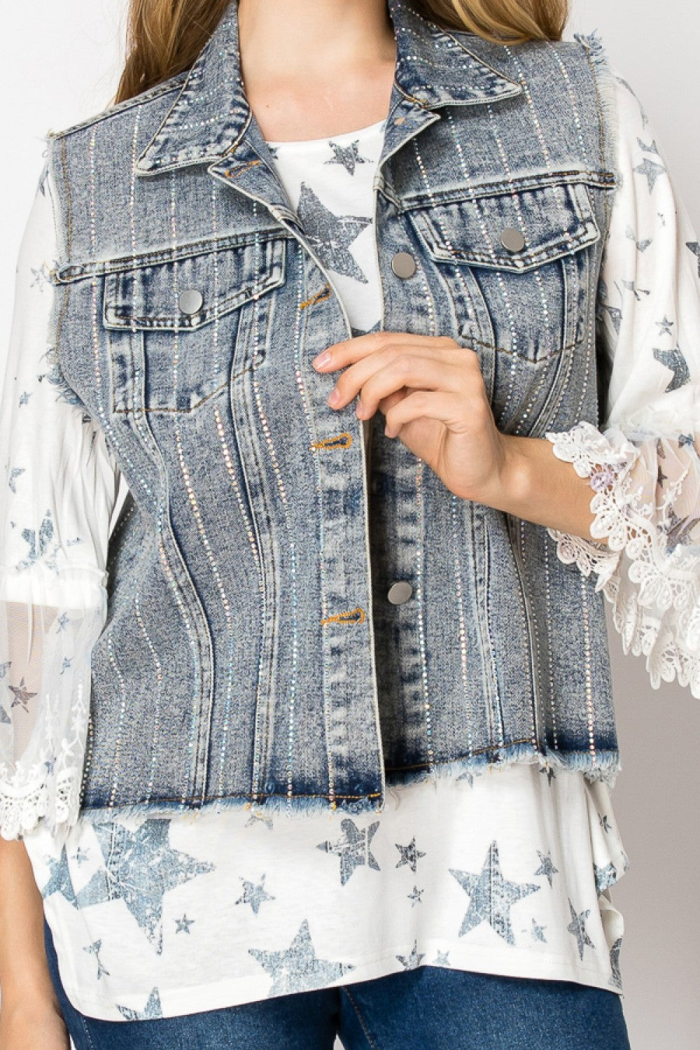 Sequin Denim Vest