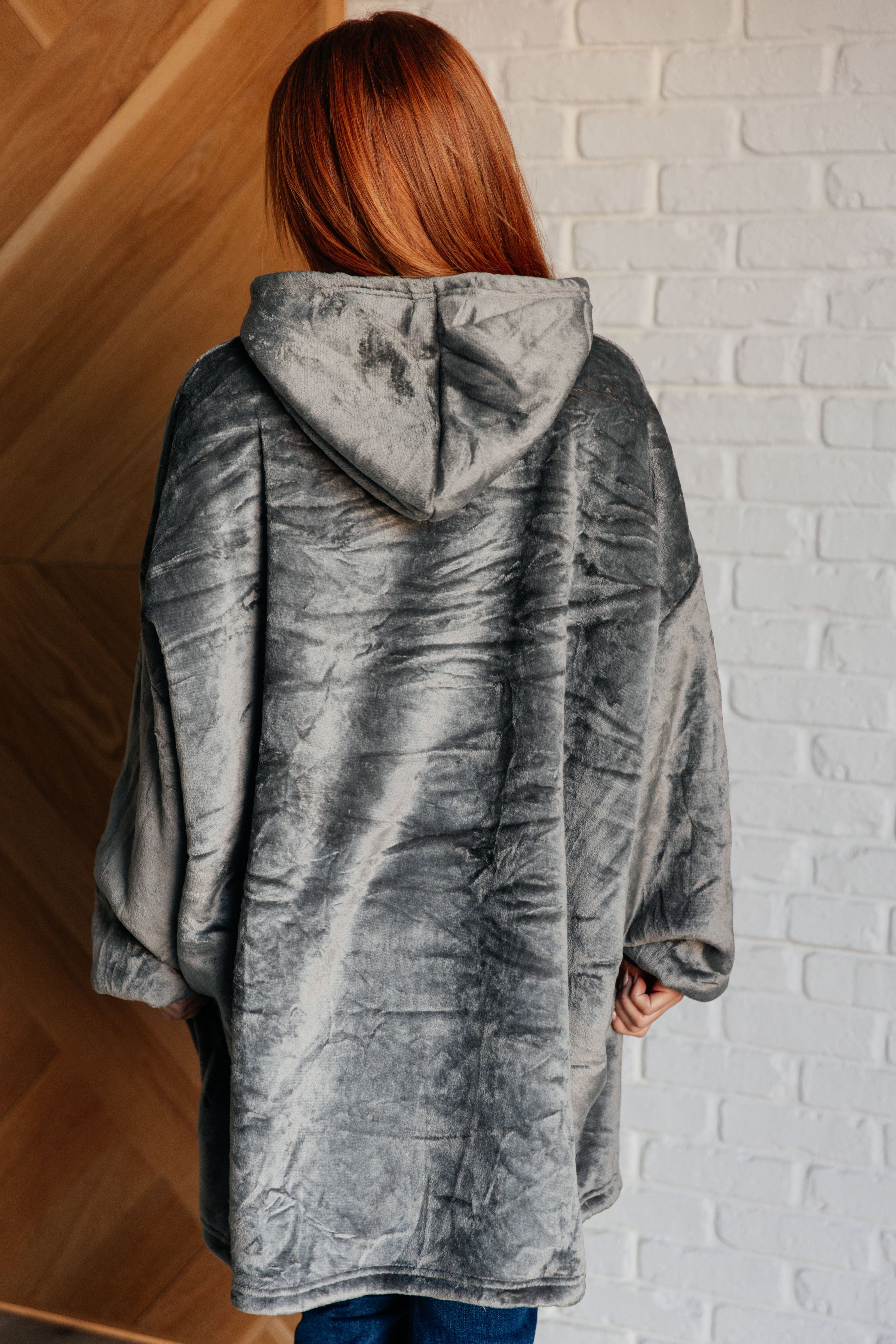 Layers Oversized Velour Blanket Hoodie in Gray
