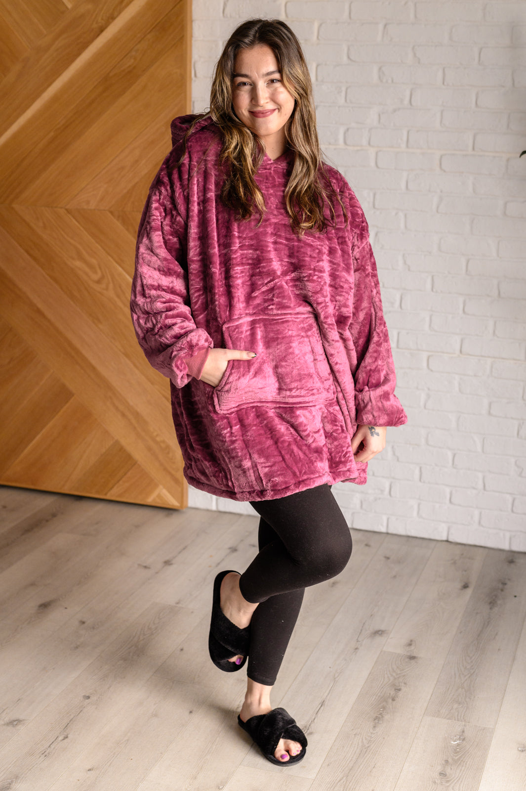 Layers Oversized Velour Blanket Hoodie in Purple