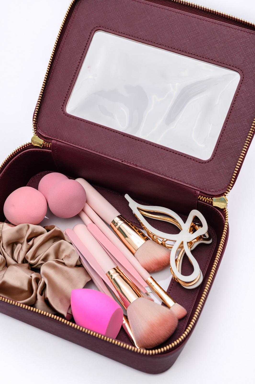 Health & Beauty PU Leather Travel Cosmetic Case in Wine