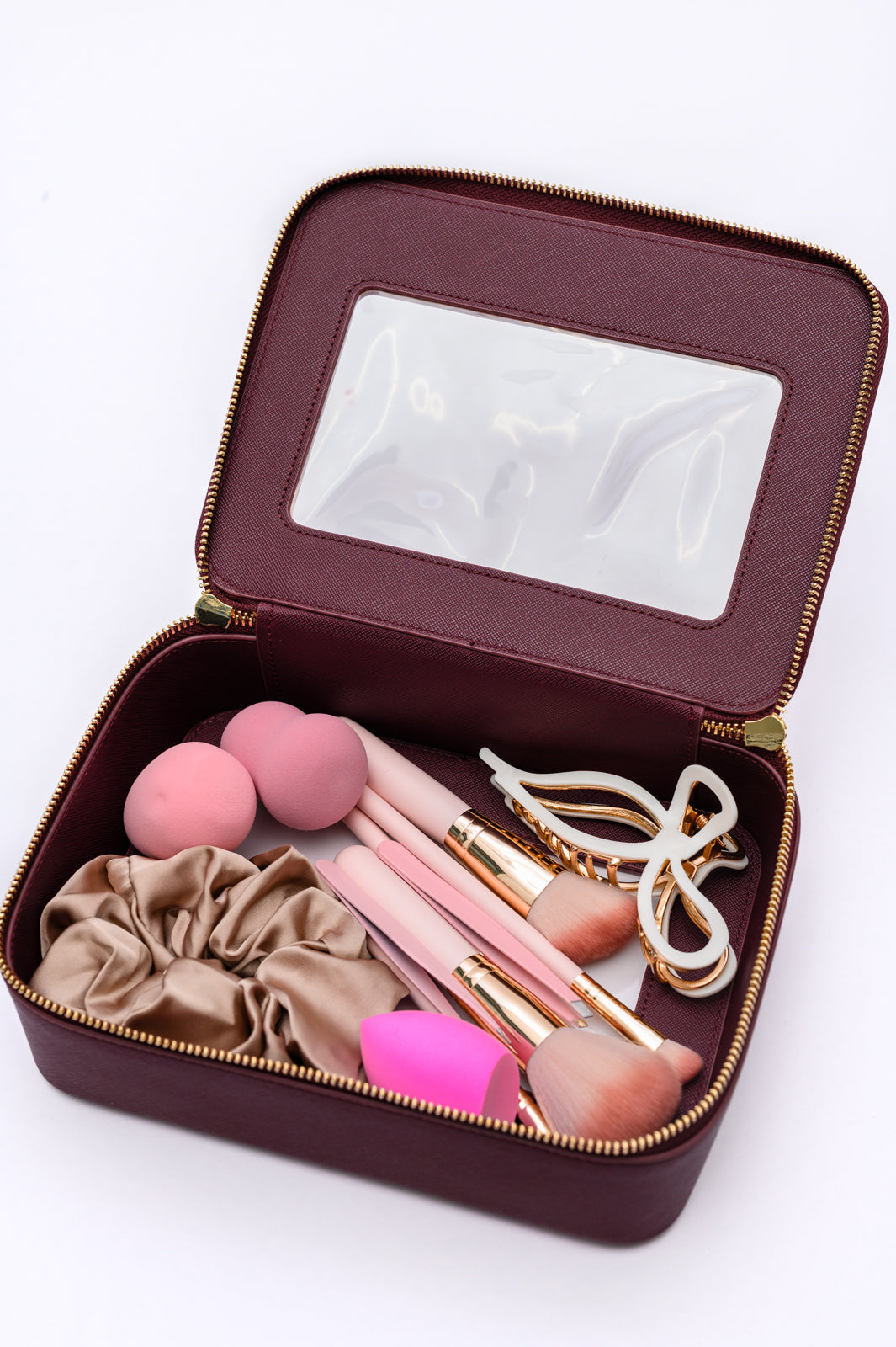 Health & Beauty PU Leather Travel Cosmetic Case in Wine