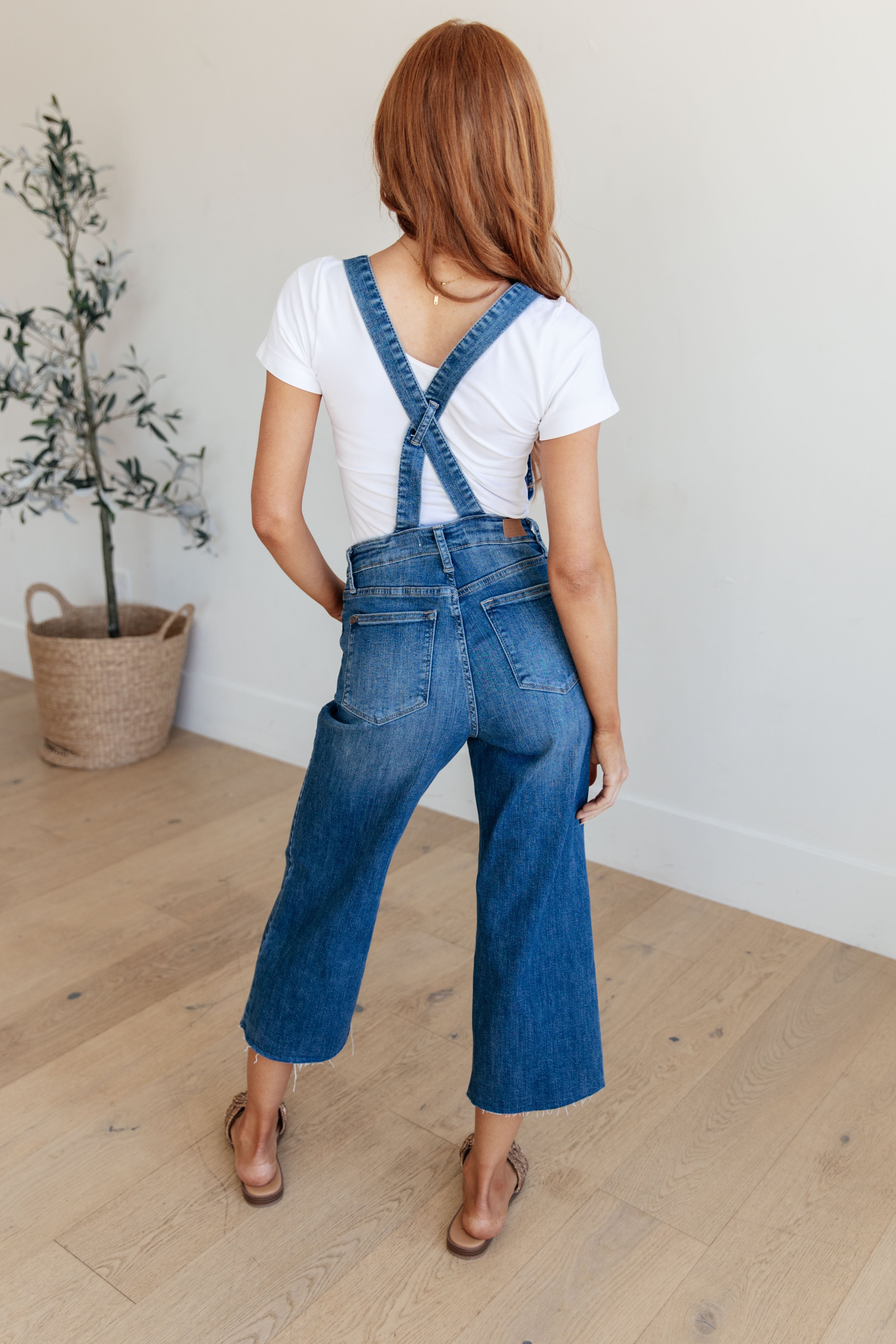 Denim Priscilla High Rise Crop Wide Leg Denim Overalls