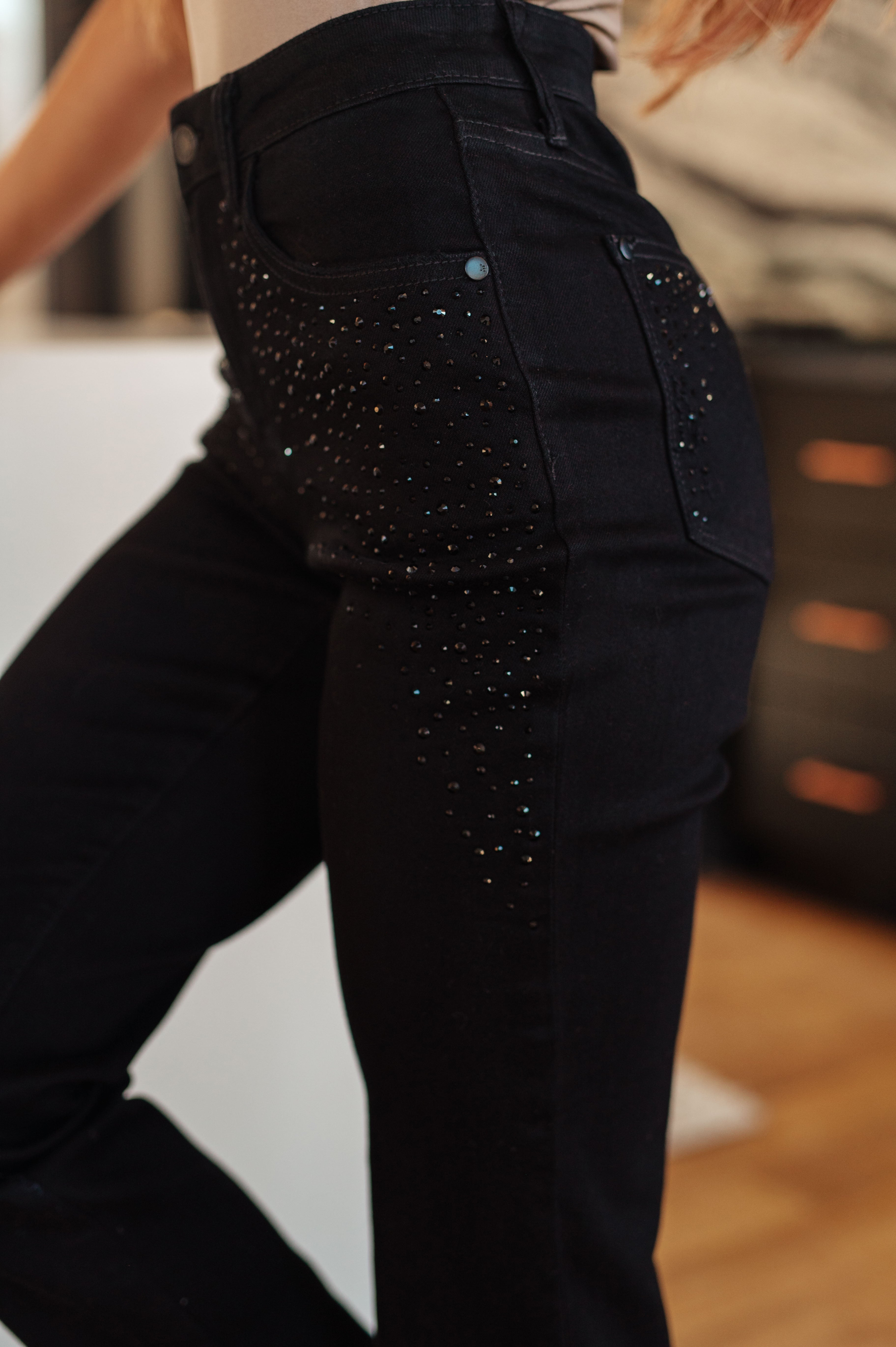 Denim Reese Rhinestone Slim Fit Jeans in Black