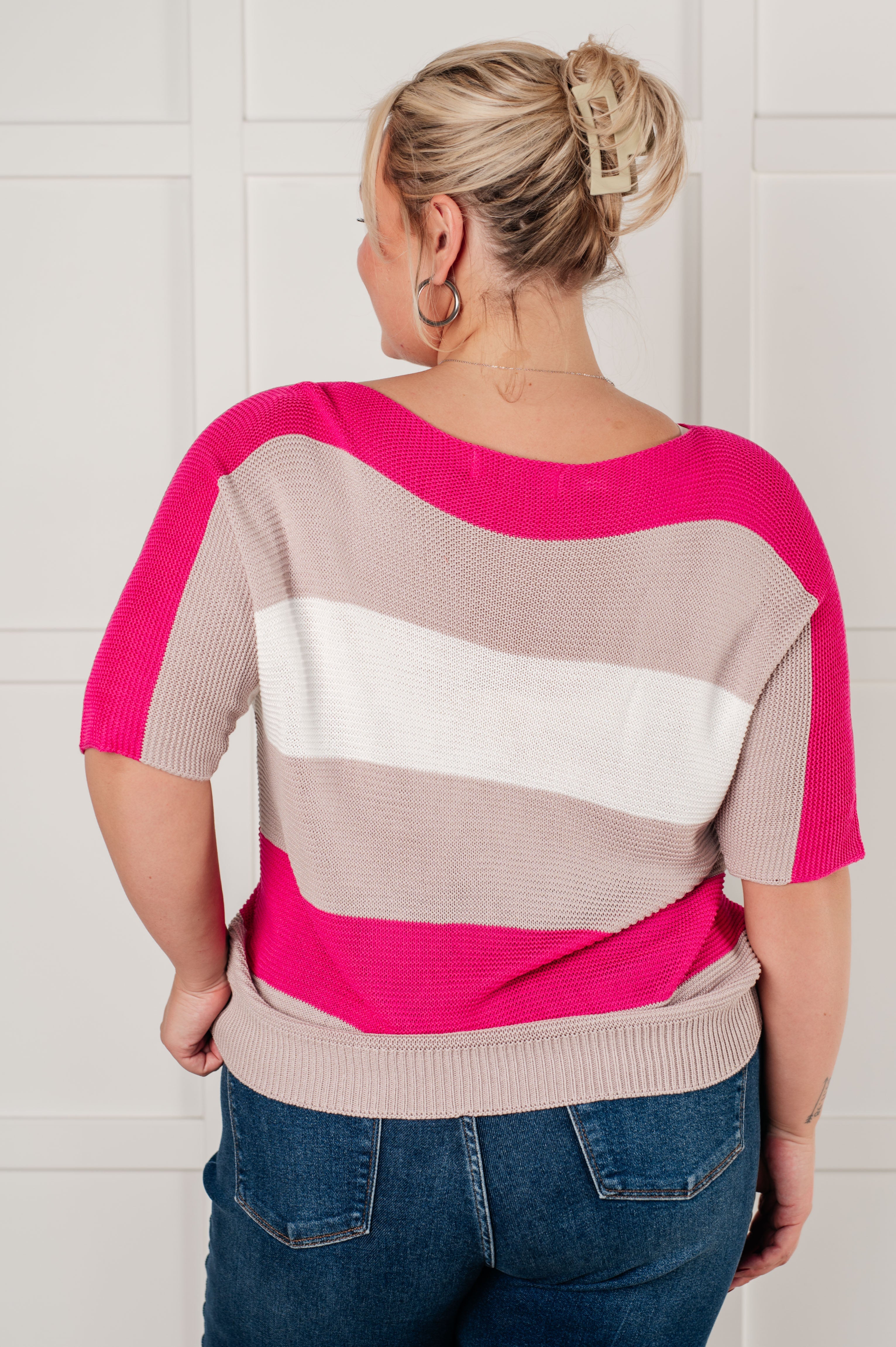 Tops Rows Of Rose Short Sleeve Knit Top
