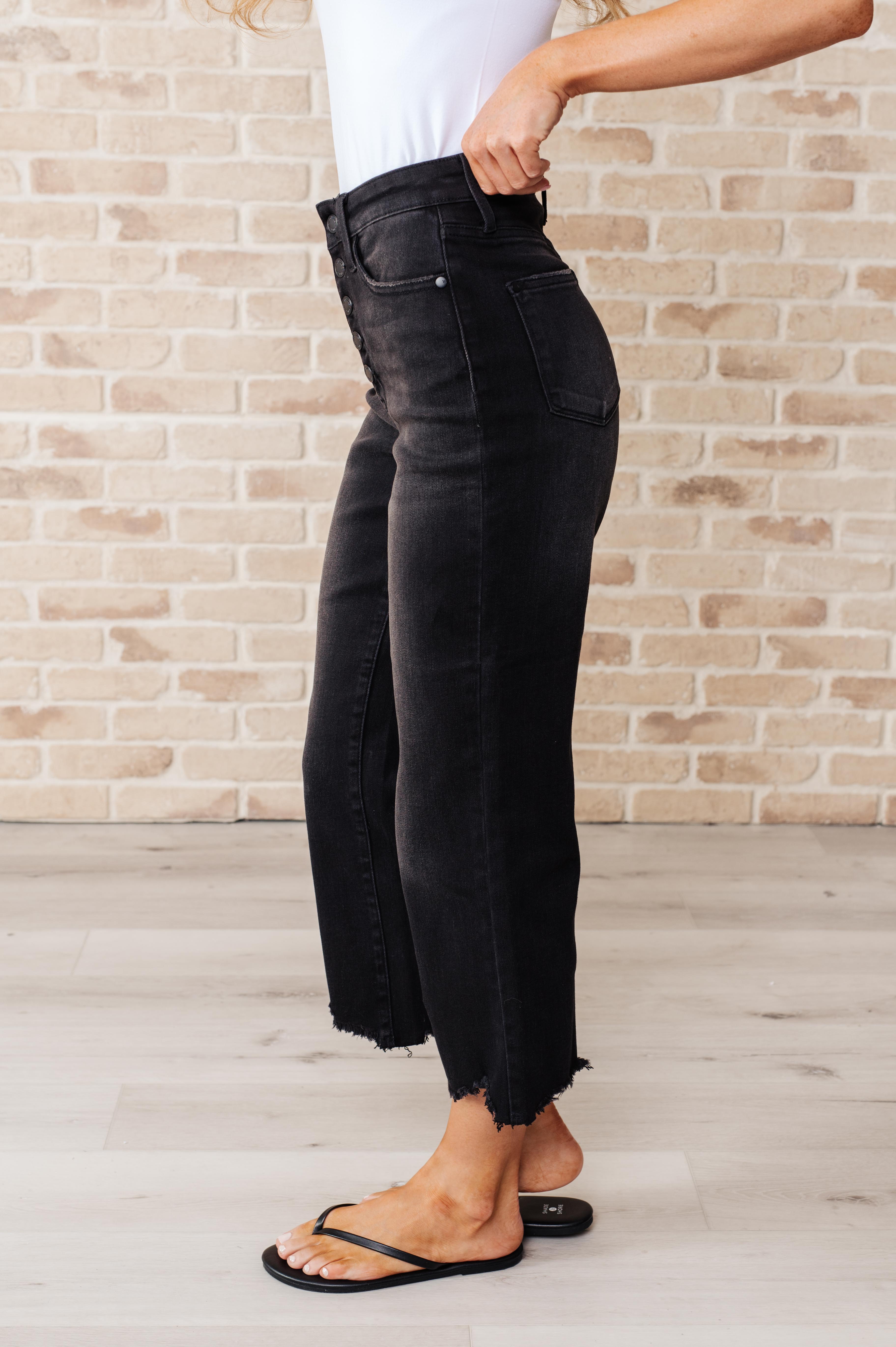 Denim Ryan High Rise Button Fly Wide Leg Crop Jeans
