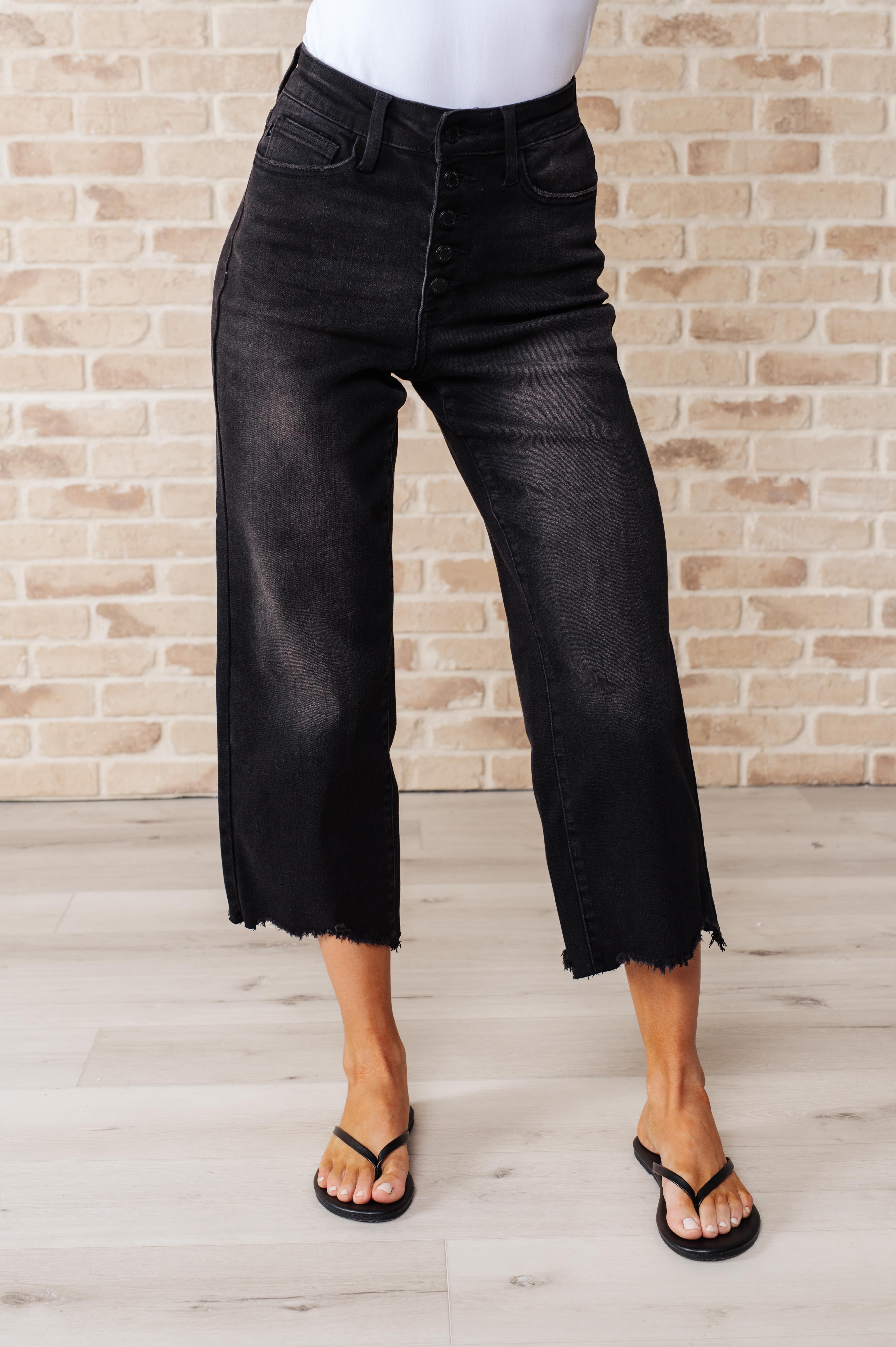 Denim Ryan High Rise Button Fly Wide Leg Crop Jeans