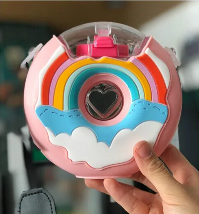 Womens Portable Rainbow Donut Water Bottle