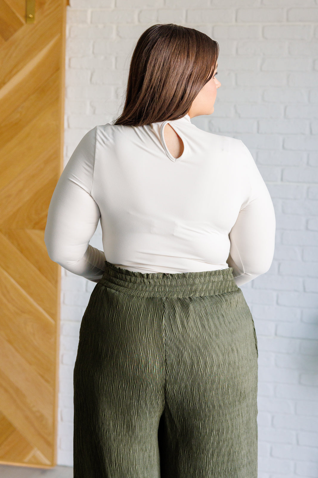 Bodysuits Simple Situation Mock Neck Bodysuit in White Pearl