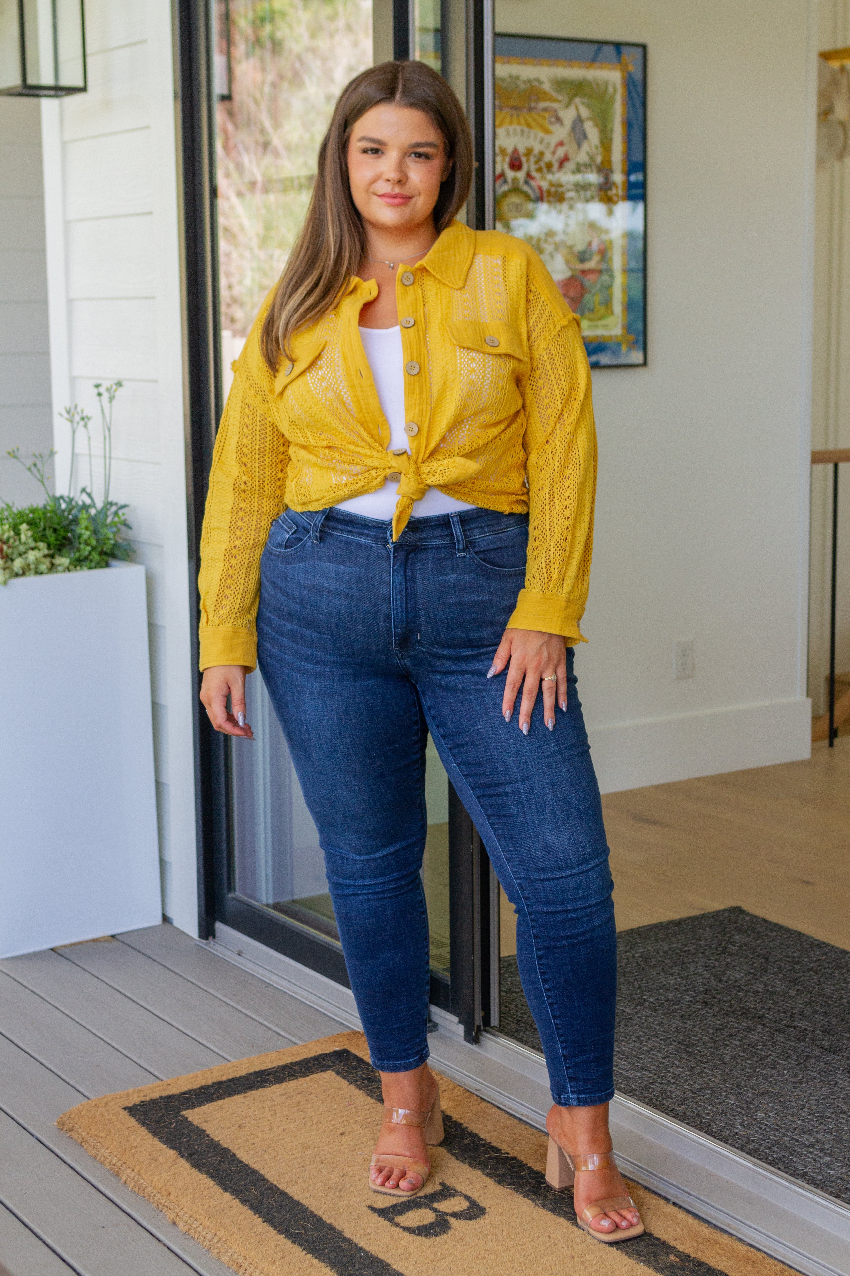 Tops Sweeter Than Nectar Lace Button Down in Honey