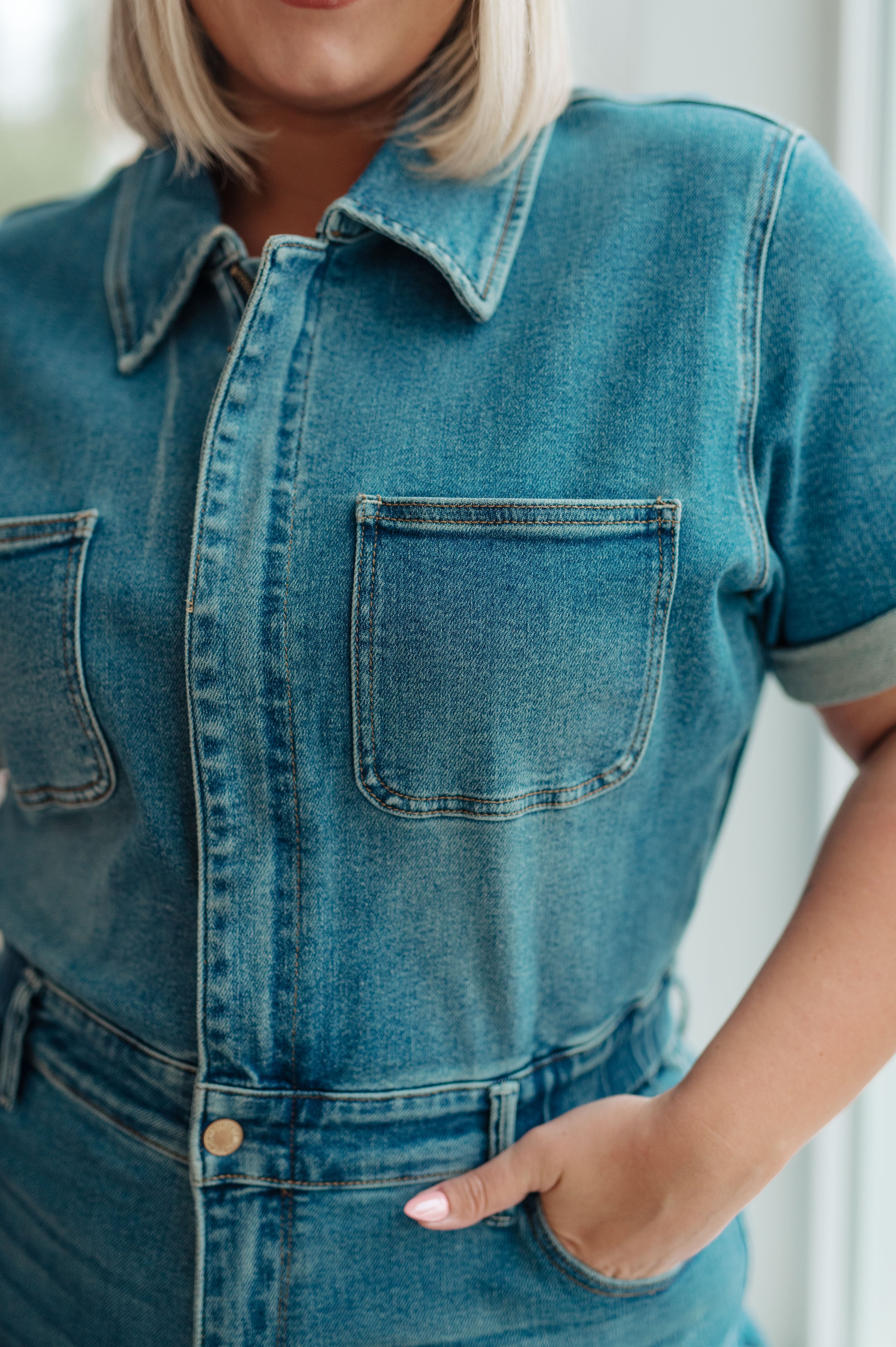 Denim Sylvia Short Sleeve Denim Jumpsuit