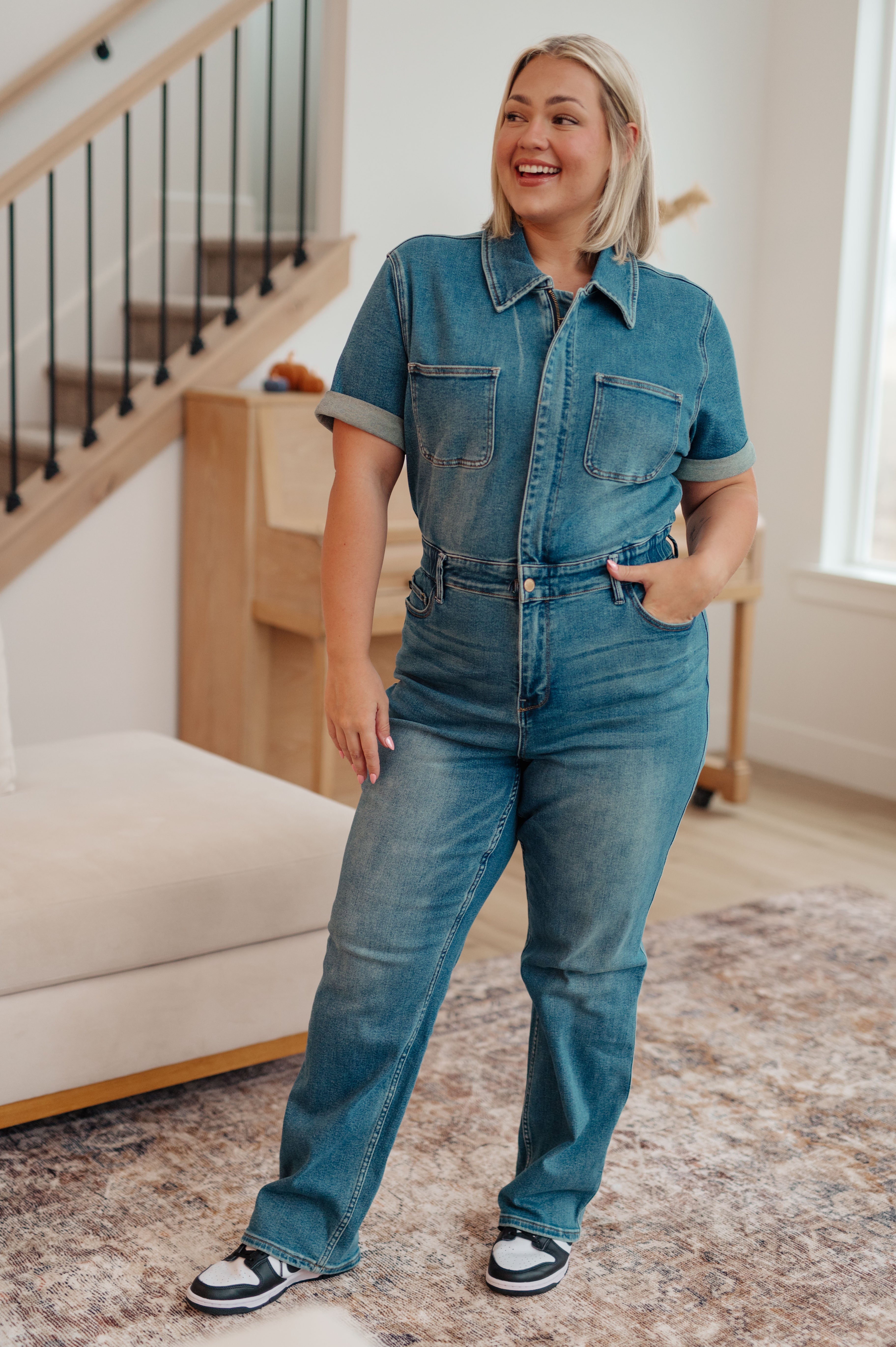 Denim Sylvia Short Sleeve Denim Jumpsuit