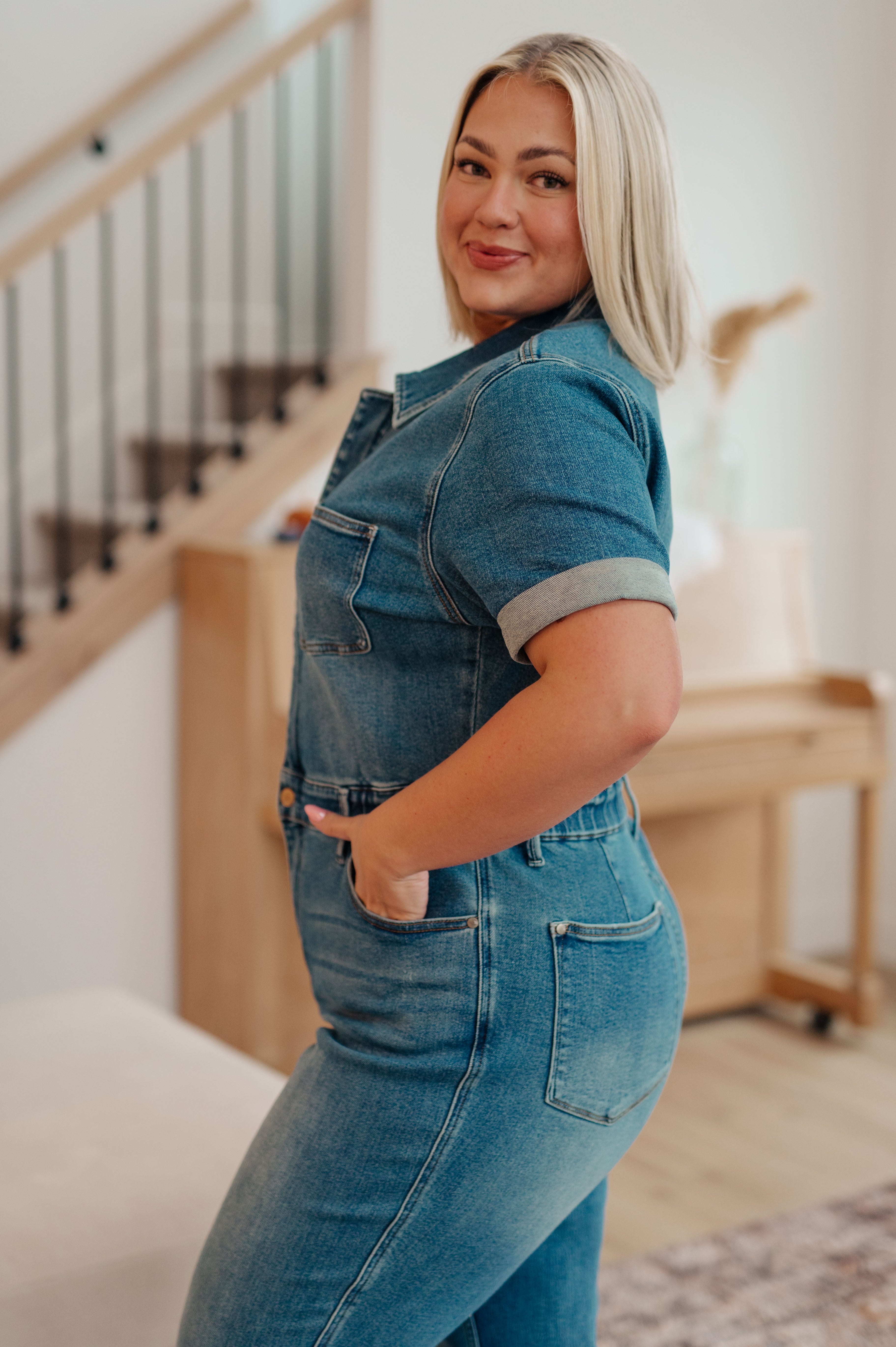Denim Sylvia Short Sleeve Denim Jumpsuit