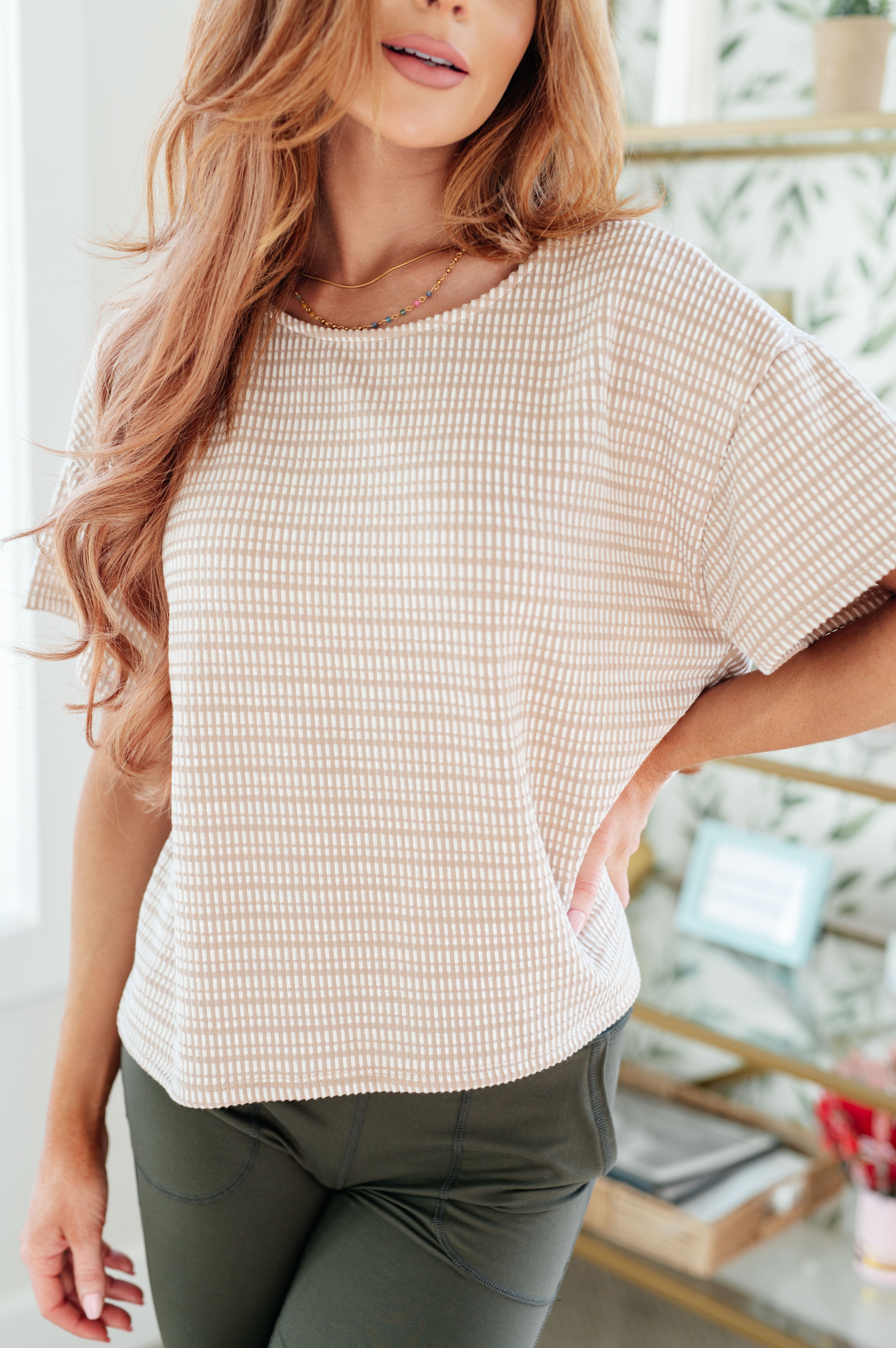 Tops Textured Boxy Top in Taupe