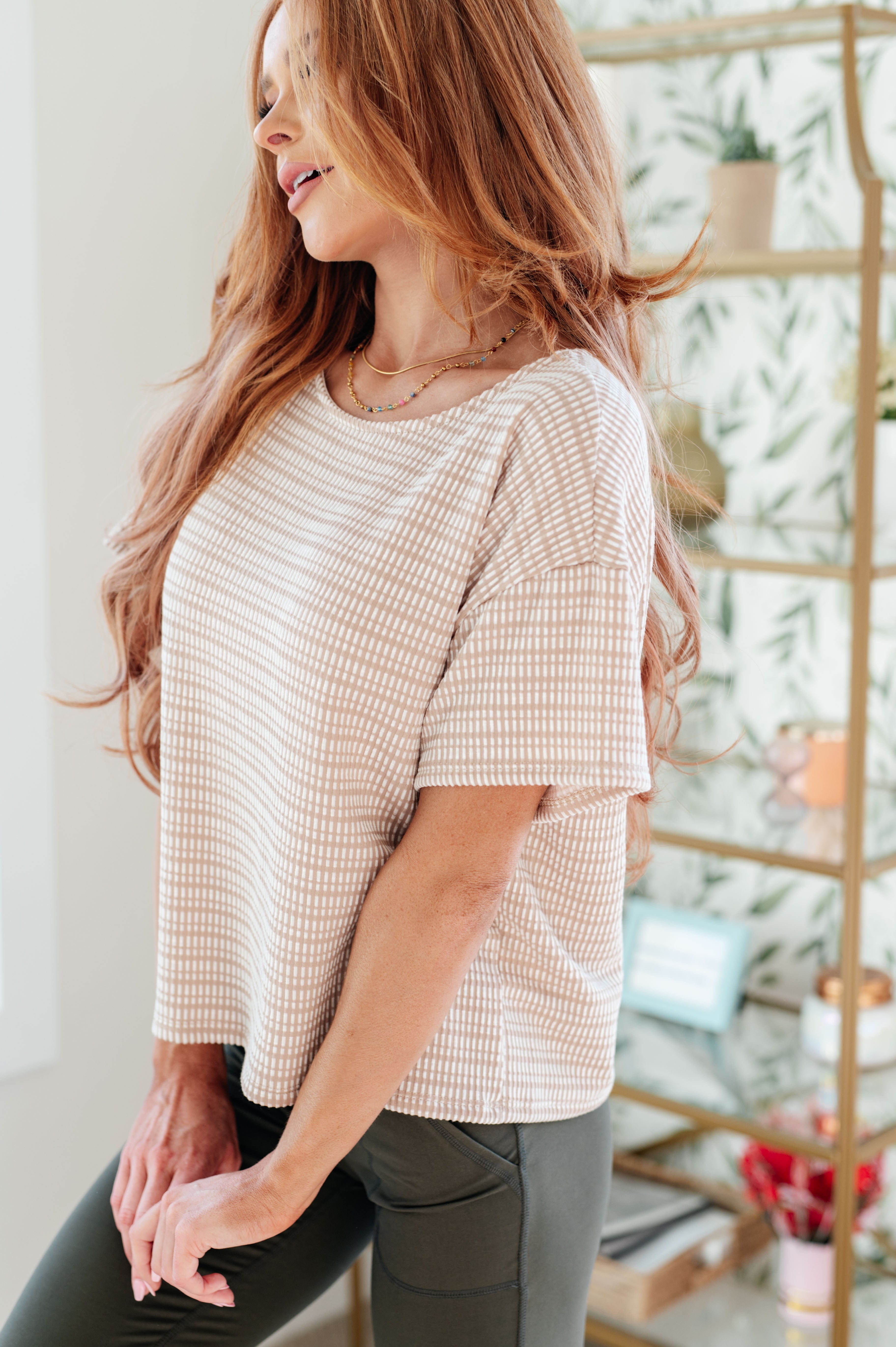 Tops Textured Boxy Top in Taupe