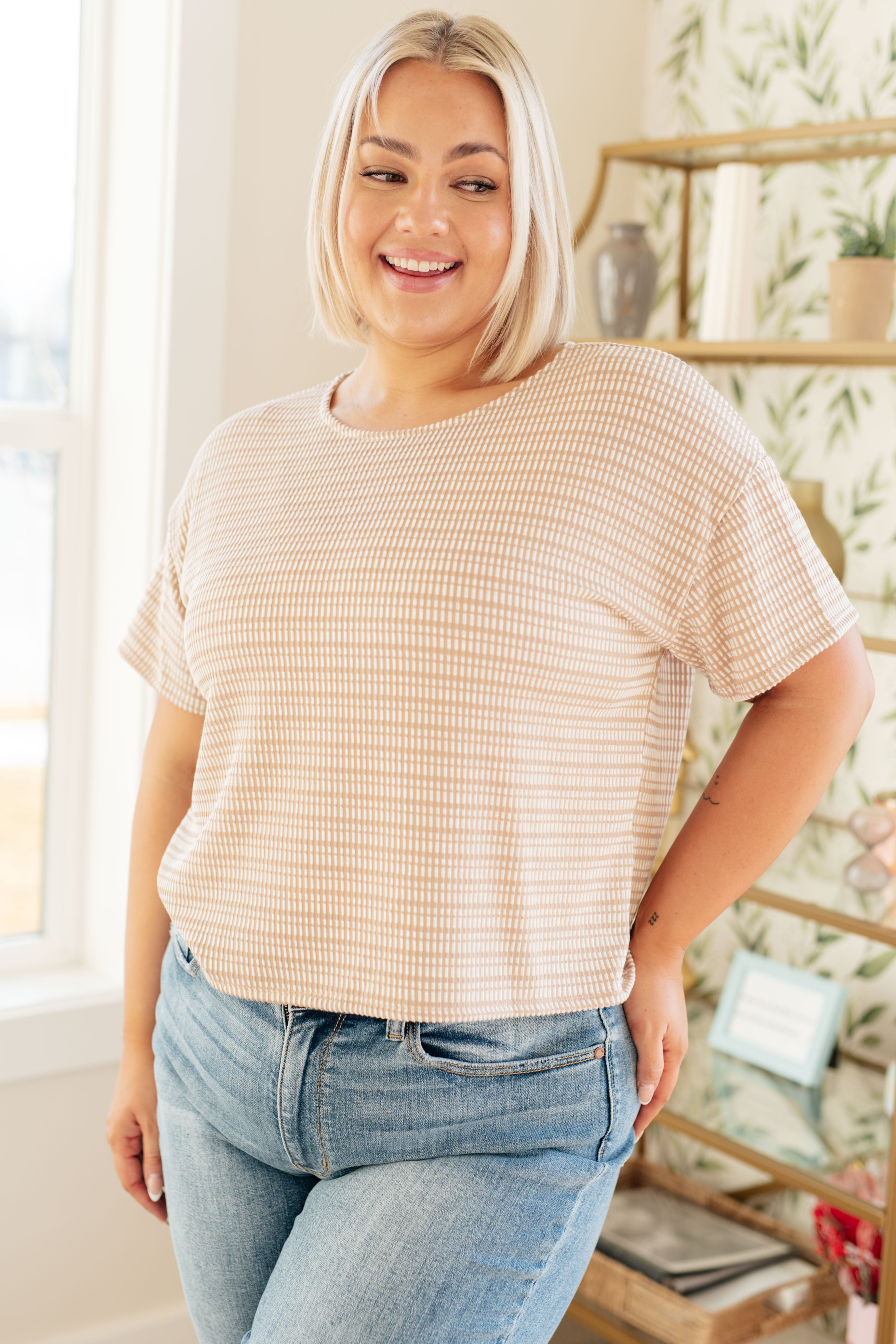Tops Textured Boxy Top in Taupe