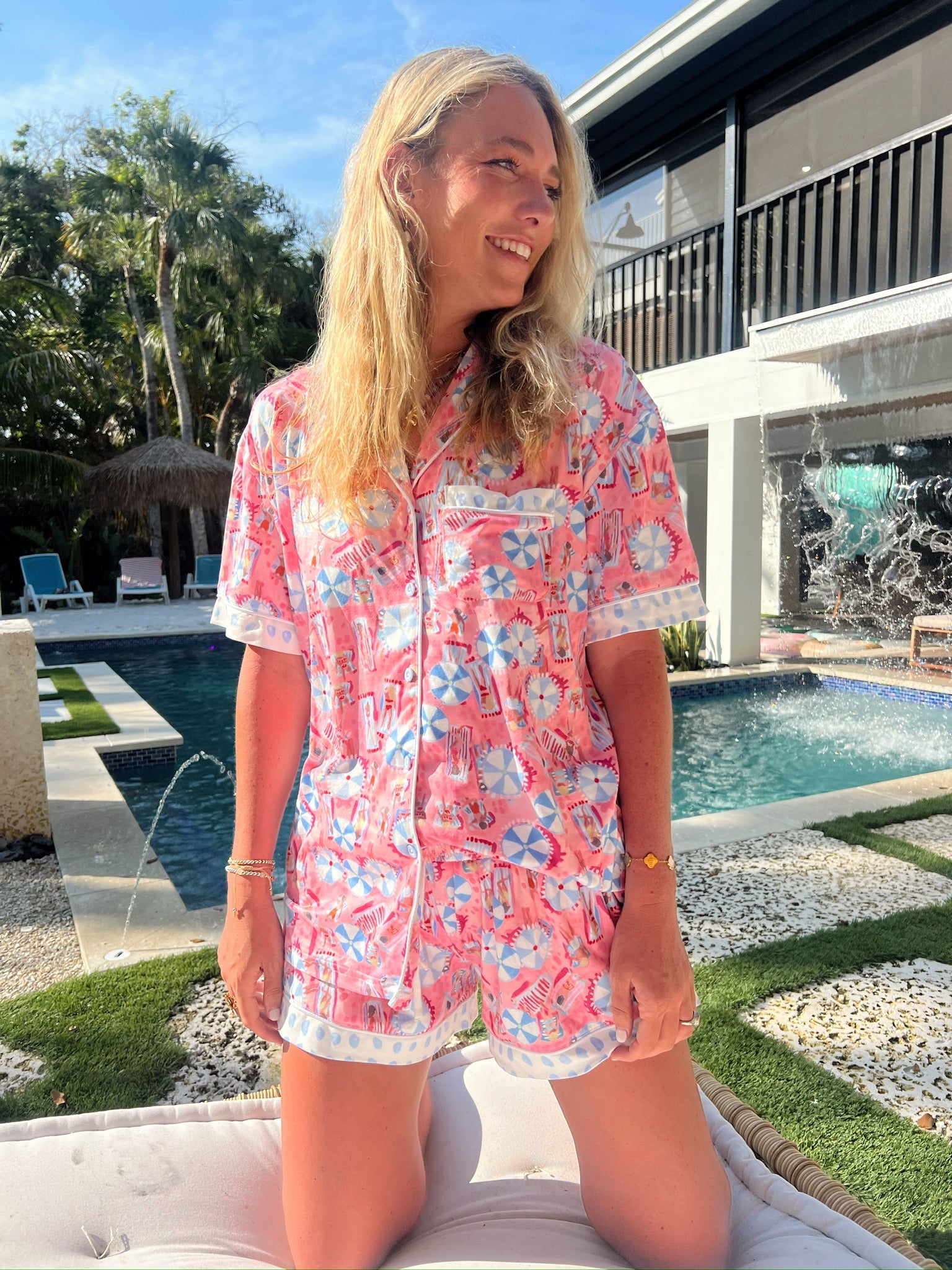 Pajamas Pink Beach - Short Sleeve Pajama Set