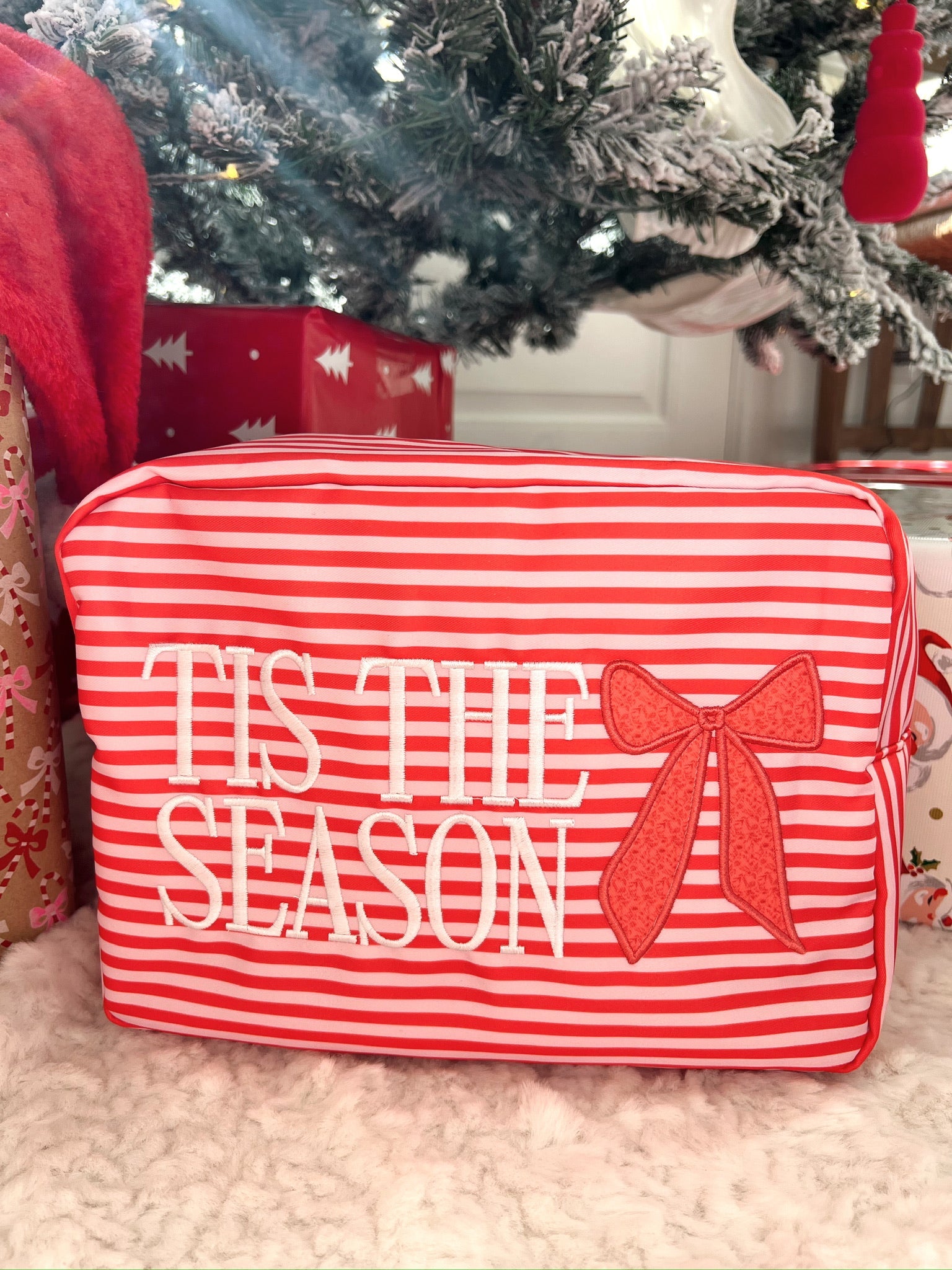 Makeup Bag Tis The Season - Red Stripes XL Nylon Bag