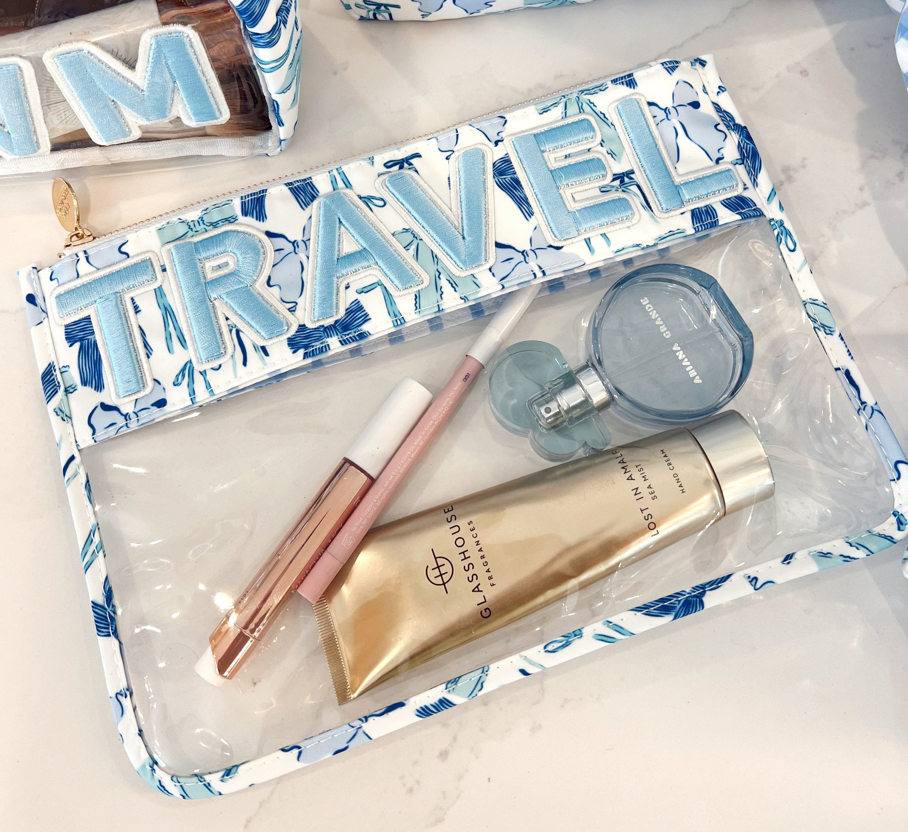 Makeup Bag Travel - Blue Bow Clear Pouch