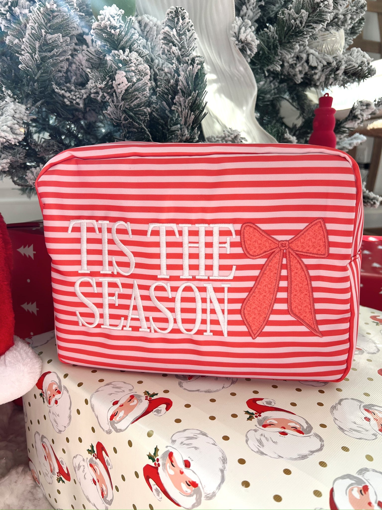 Makeup Bag Tis The Season - Red Stripes XL Nylon Bag