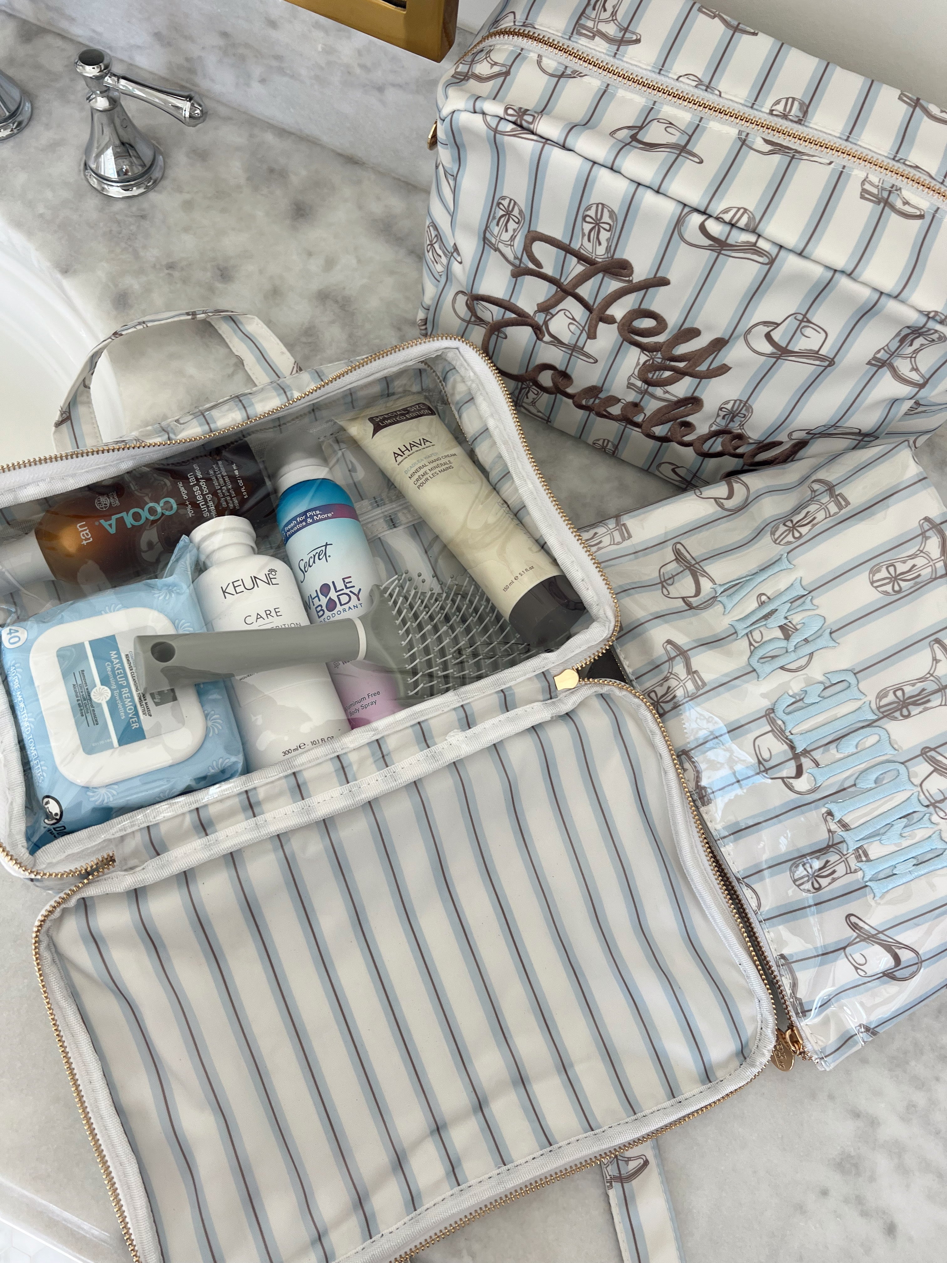 Makeup Bag Western Blues Striped - Clear Coat Toiletry Case - PREORDER