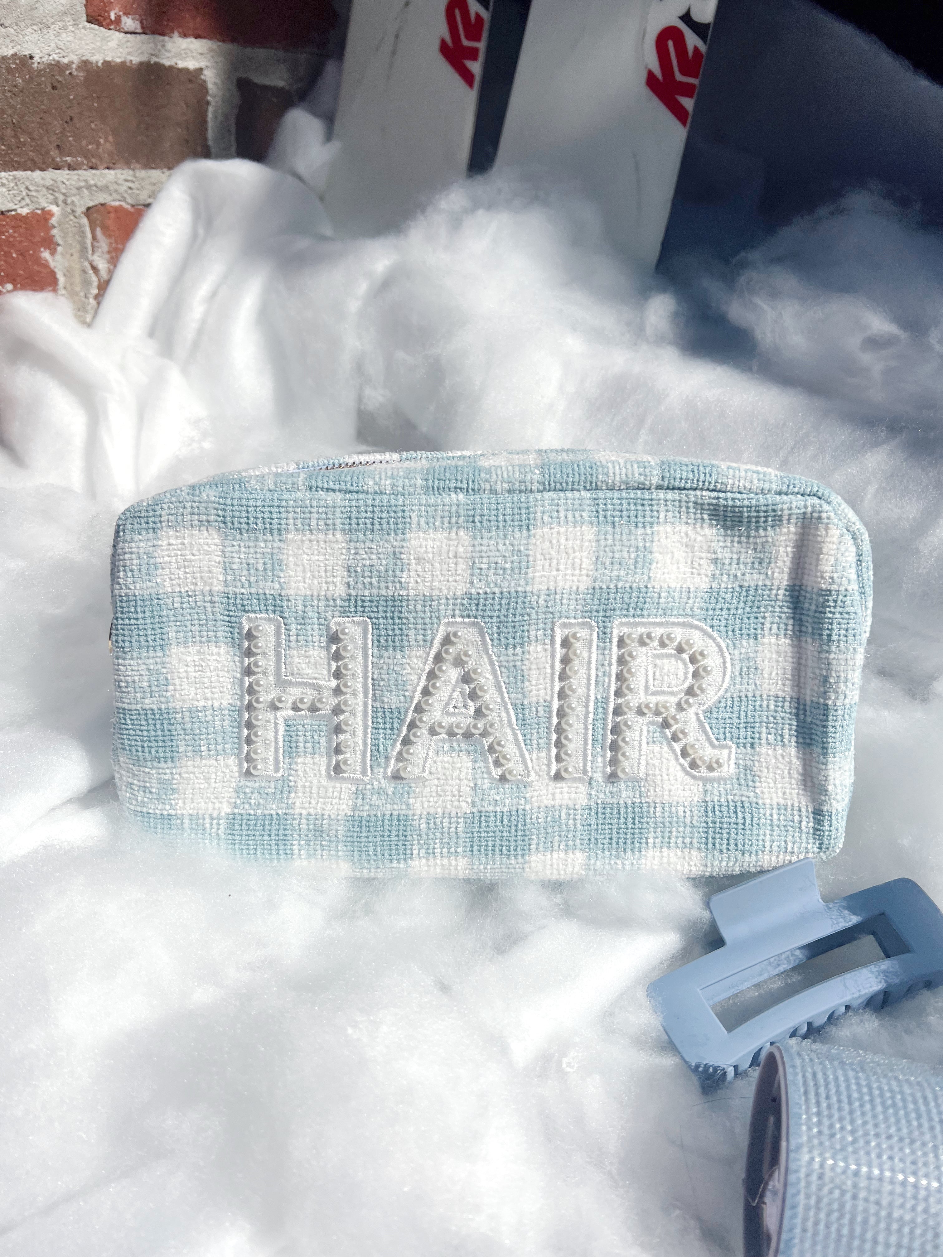 Makeup Bag Hair - Blue Plaid Large Bag