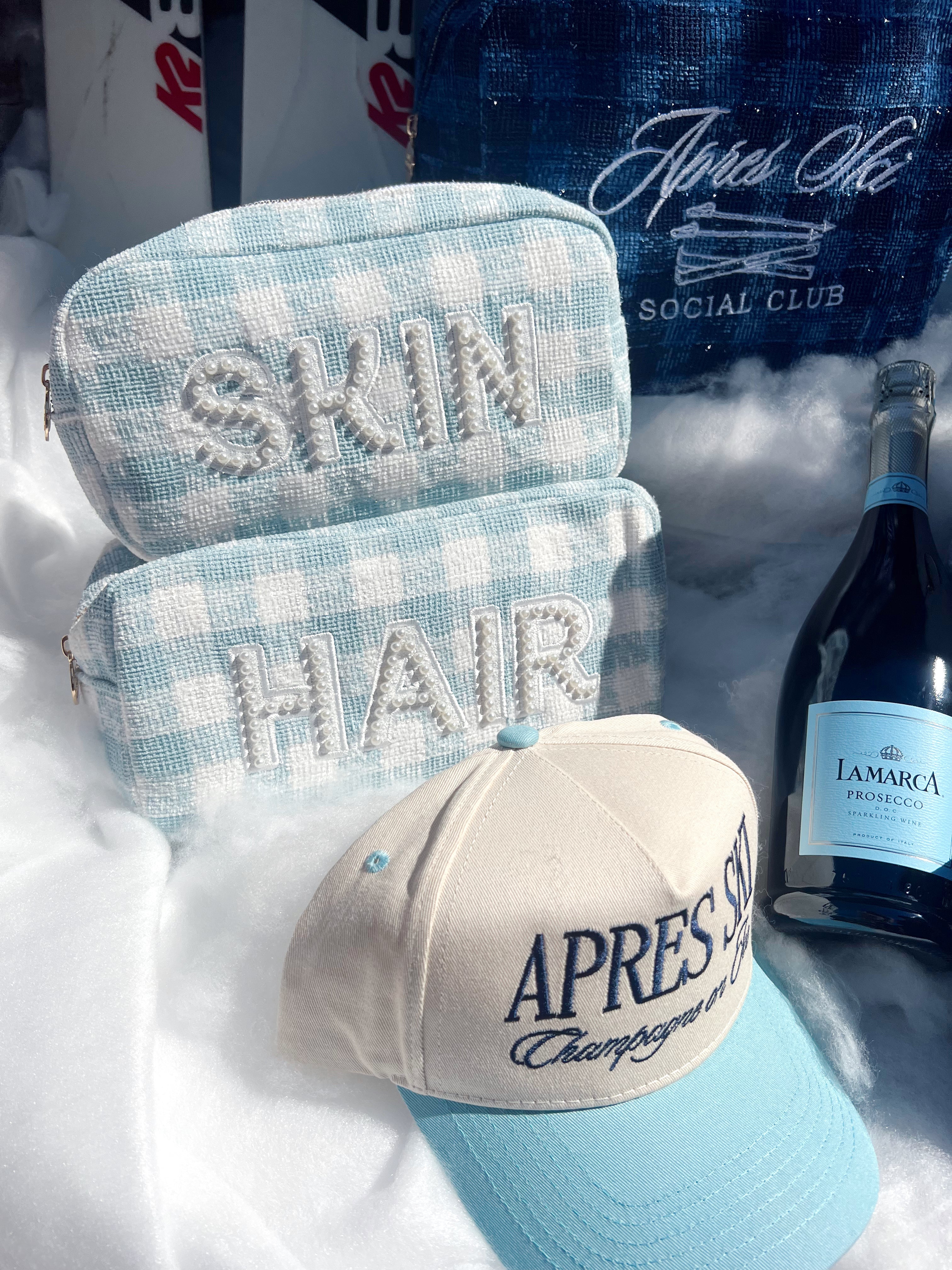 Makeup Bag Hair - Blue Plaid Large Bag