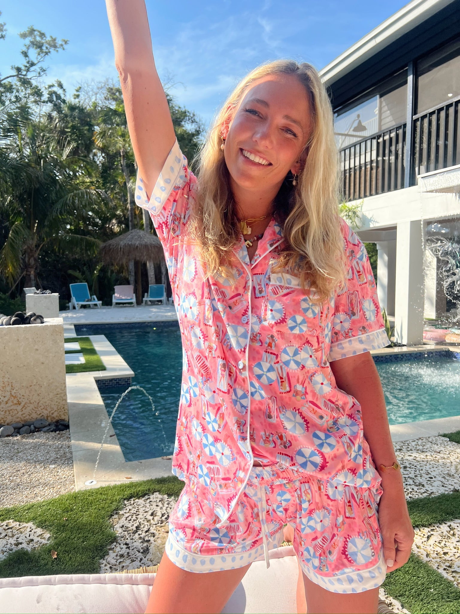 Pajamas Pink Beach - Short Sleeve Pajama Set