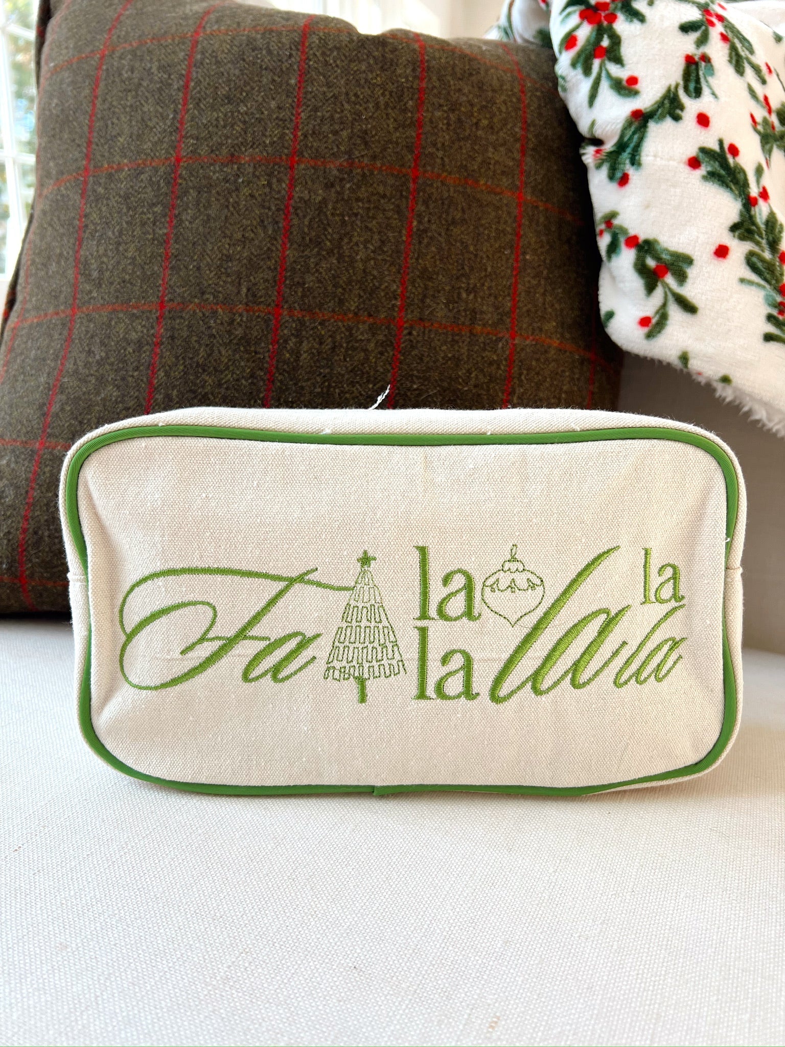 Makeup Bag Falalalalala - Green Canvas Large Bag