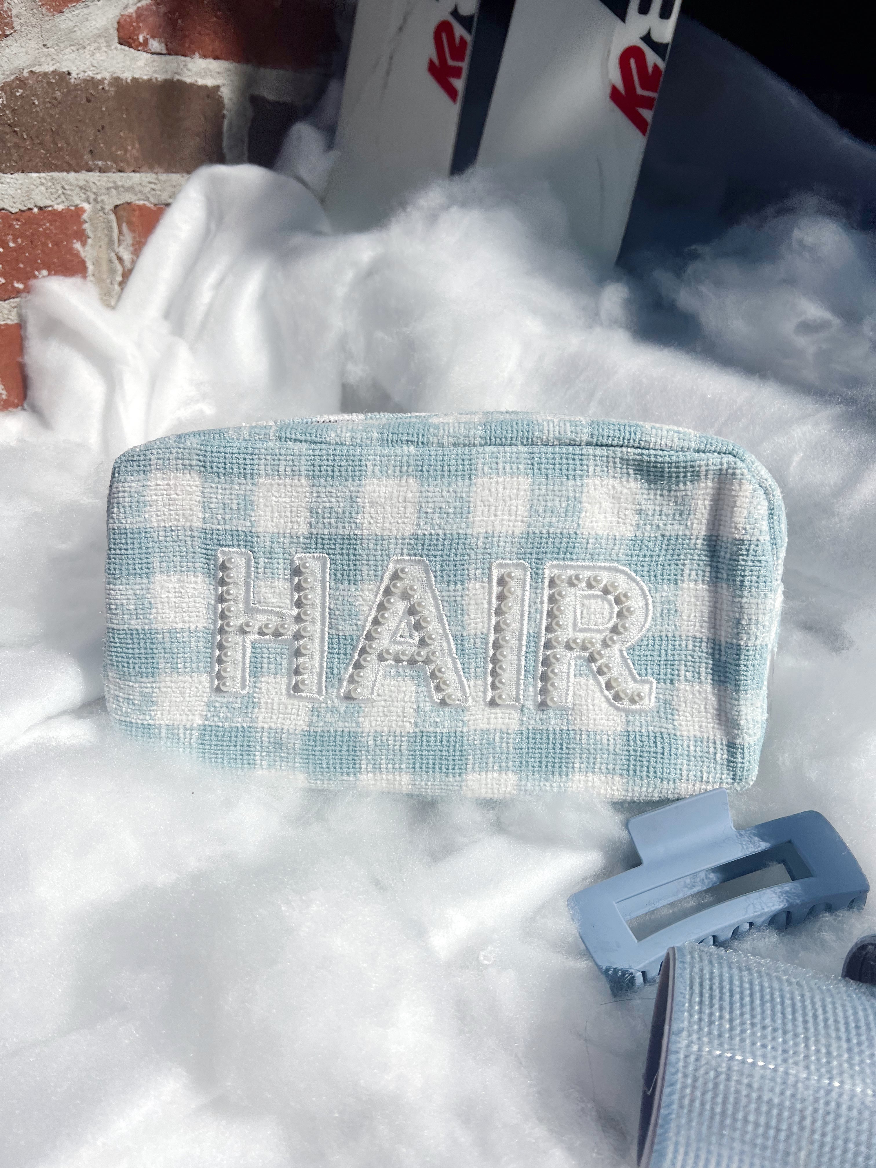 Makeup Bag Hair - Blue Plaid Large Bag