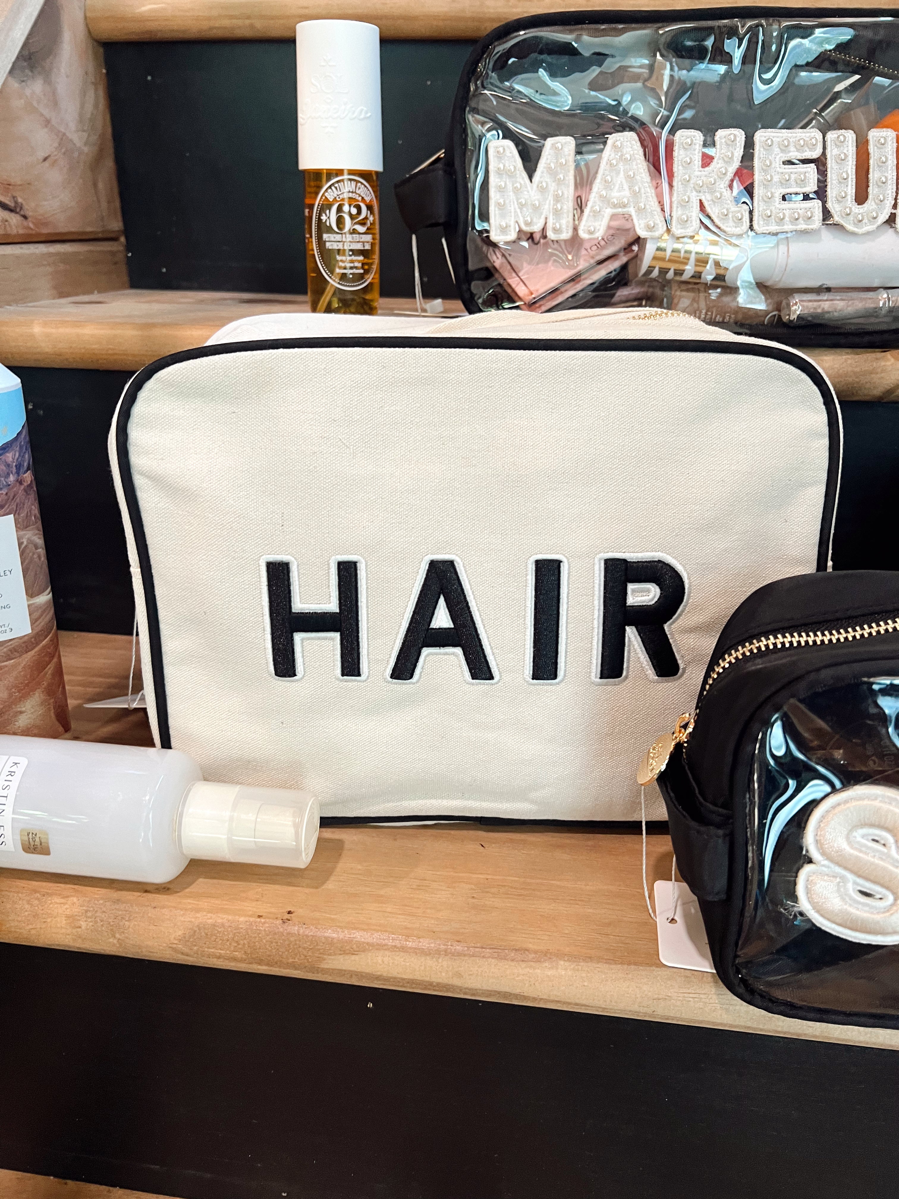 Makeup Bag Hair Canvas XL Bag - Black Trim