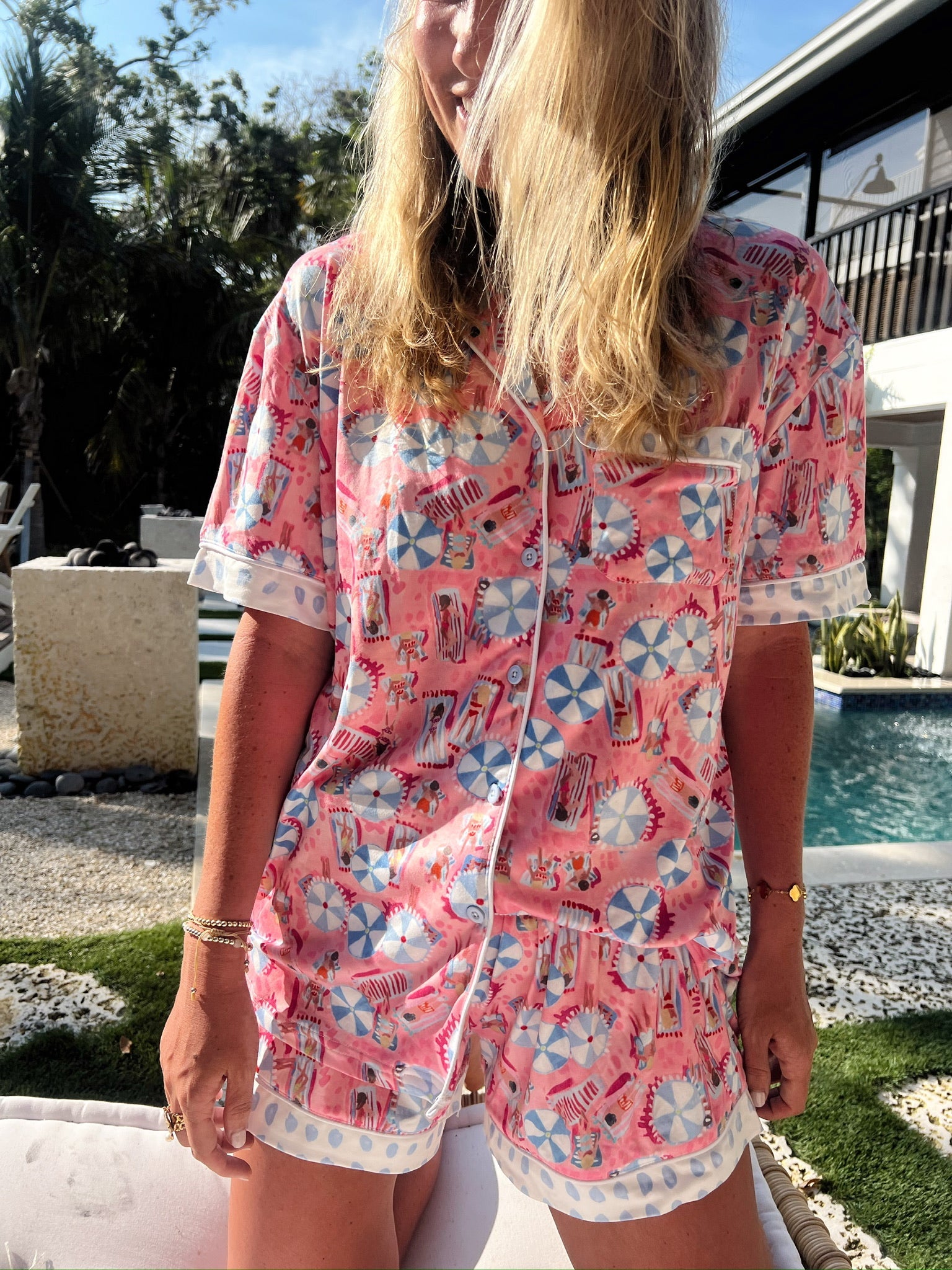 Pajamas Pink Beach - Short Sleeve Pajama Set