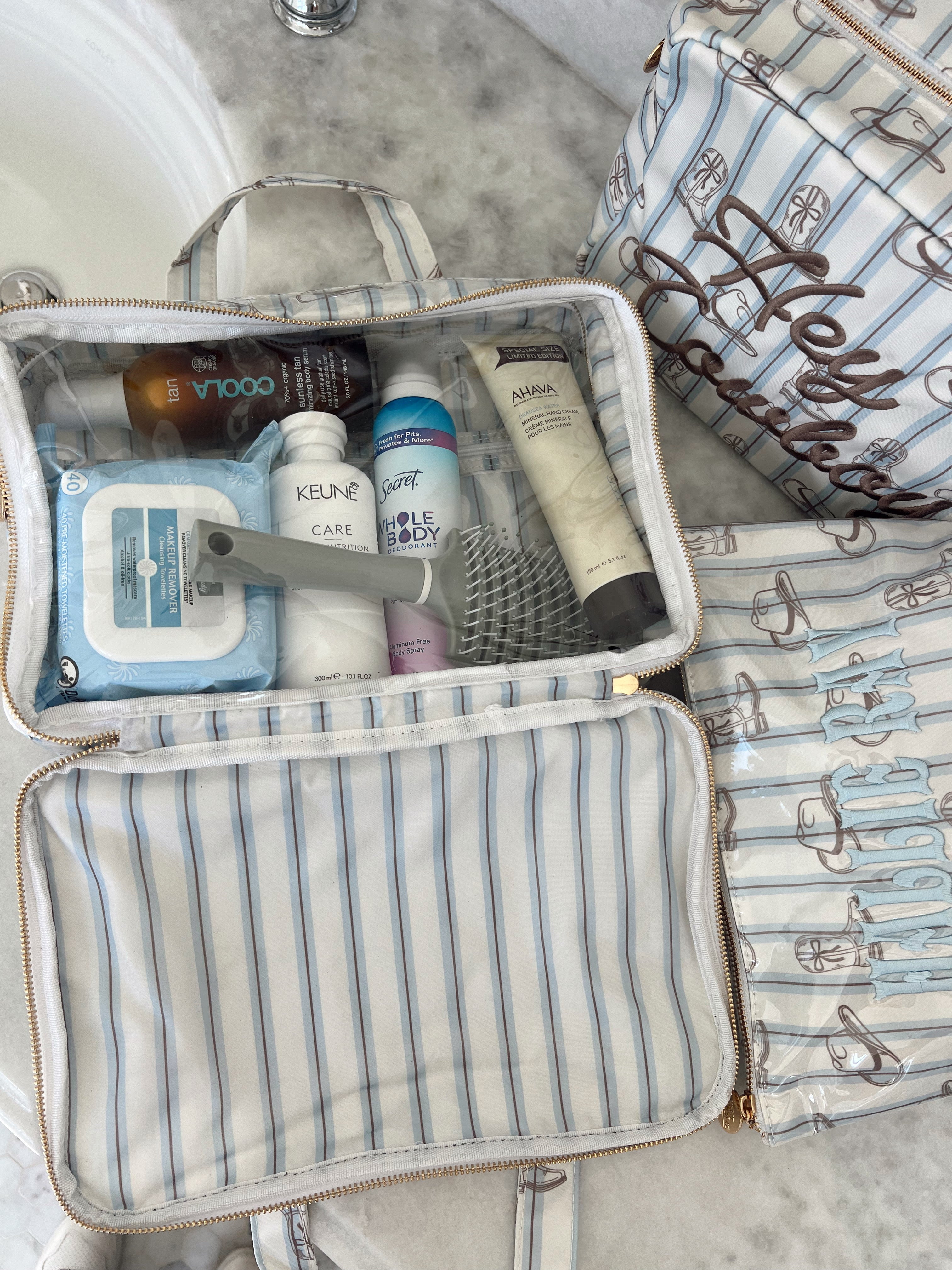 Makeup Bag Western Blues Striped - Clear Coat Toiletry Case - PREORDER
