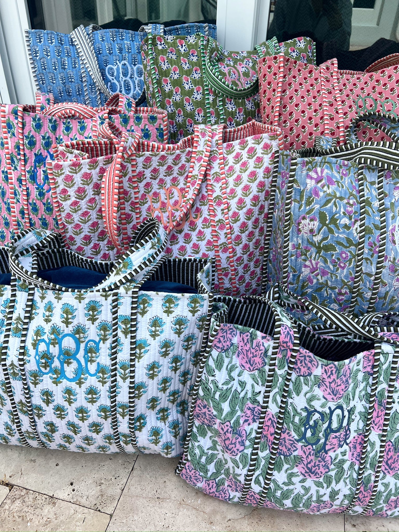 Quilted Block-Print Tote Bag