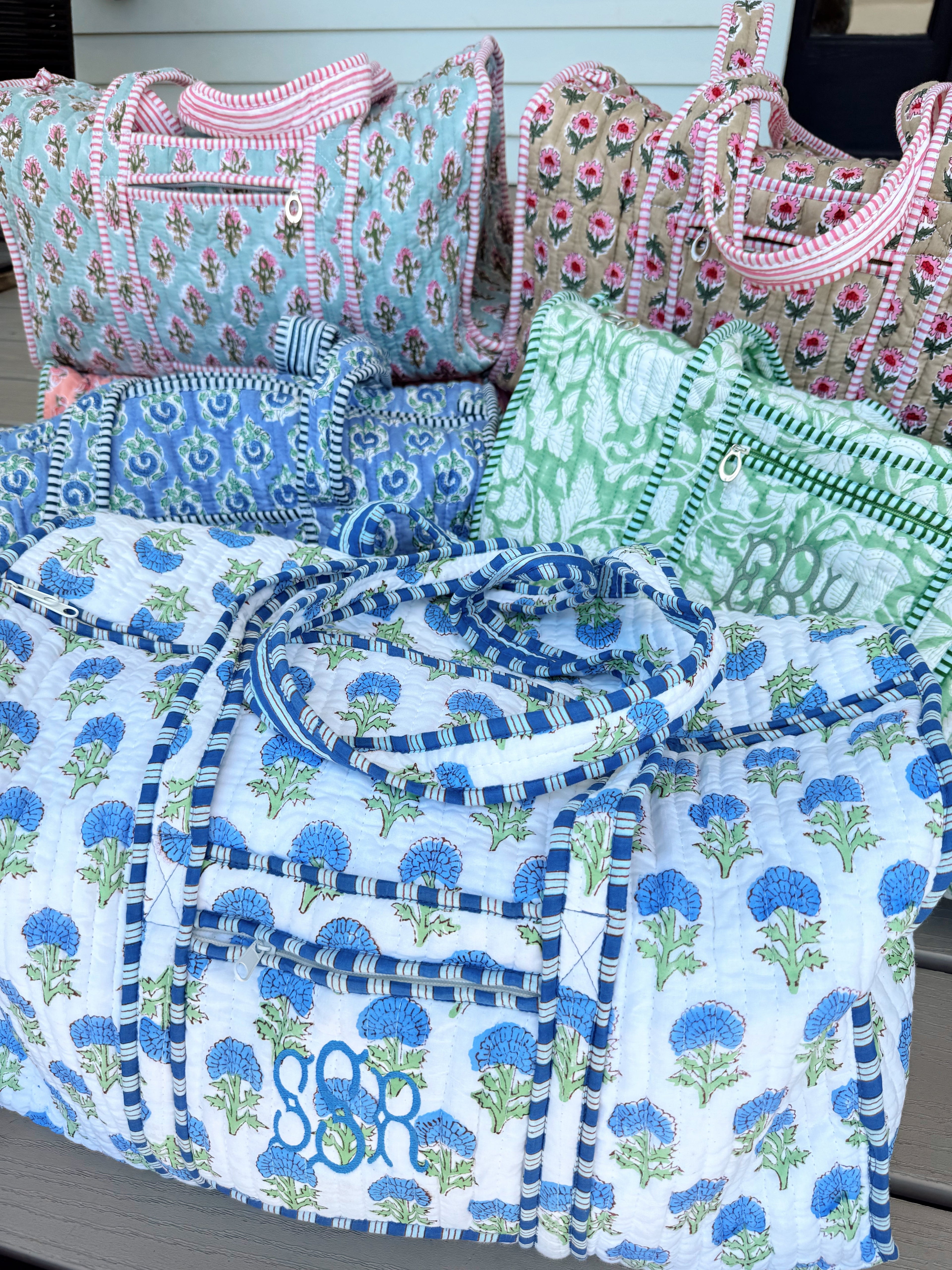 Quilted Block-Print Duffel Bag