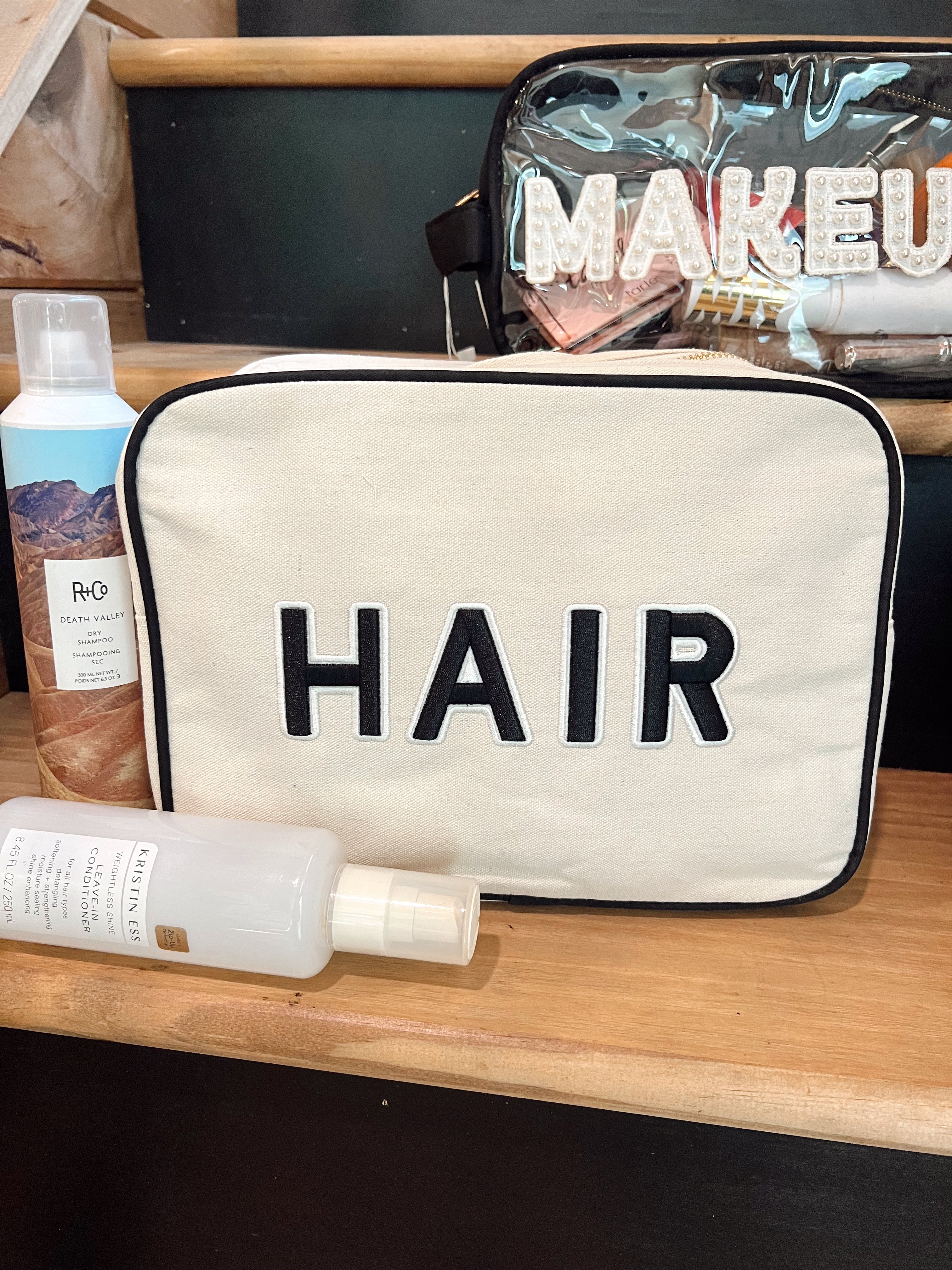 Makeup Bag Hair Canvas XL Bag - Black Trim