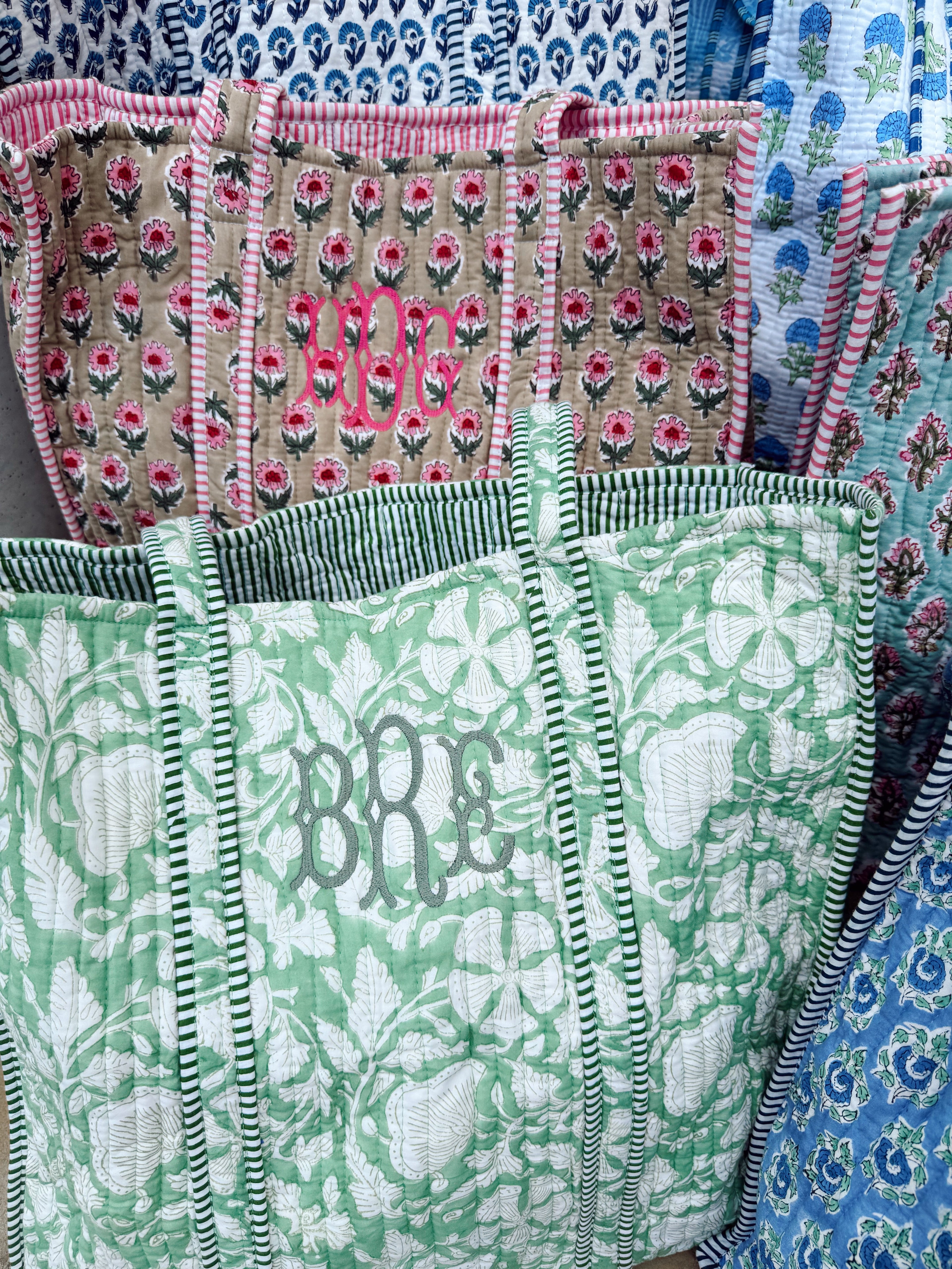 Quilted Block-Print Tote Bag