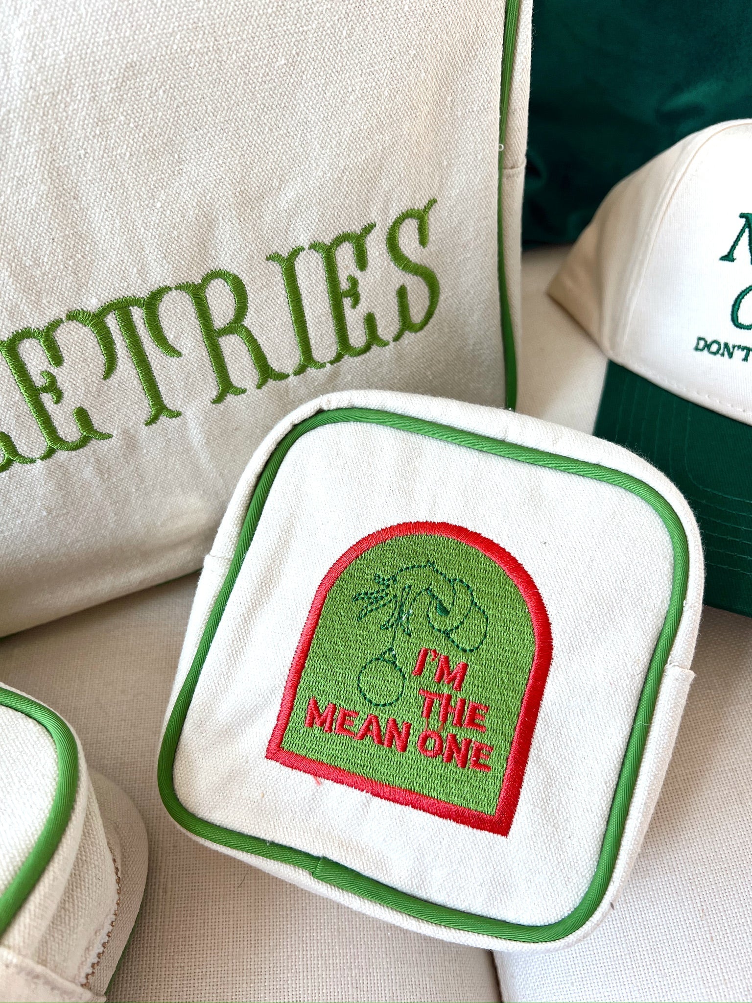Makeup Bag Im The Mean One - Green Canvas Mini