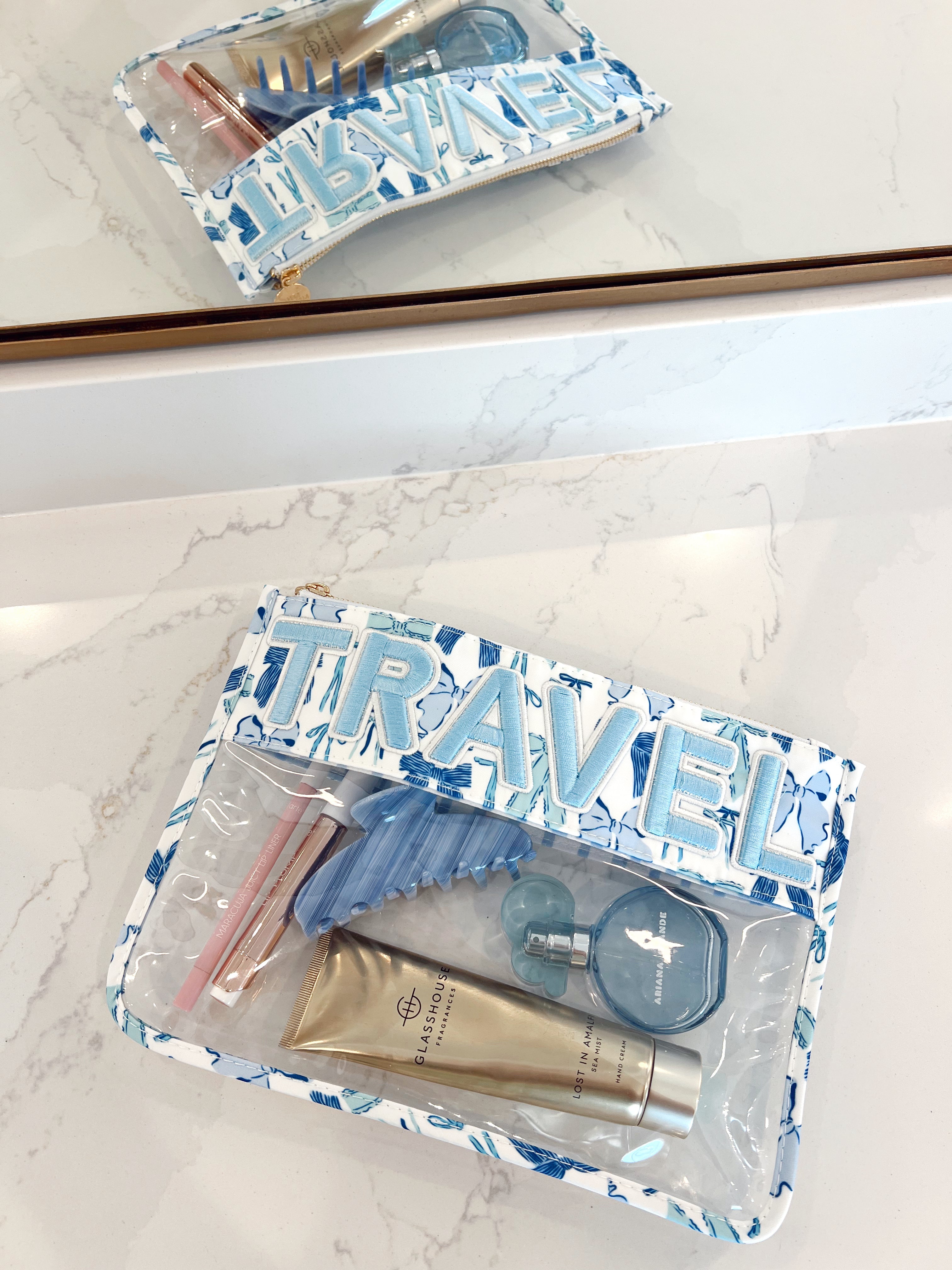 Makeup Bag Travel - Blue Bow Clear Pouch